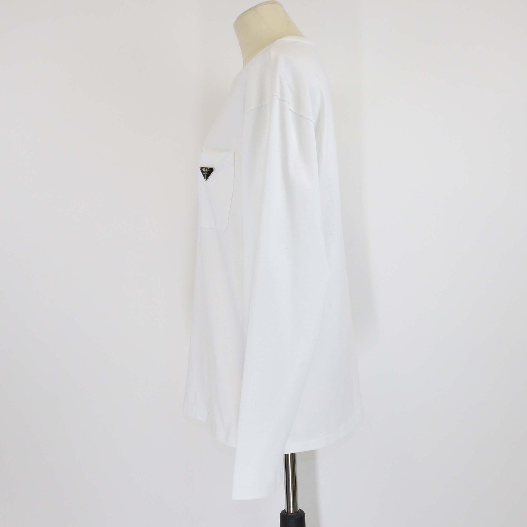 Prada White Cotton Triangle Logo Detail Long Sleeve Womens Prada 