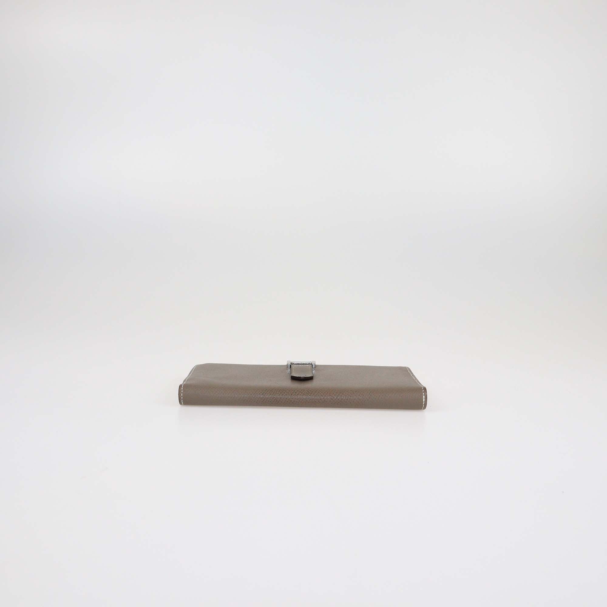 Hermes Etoupe Epsom Leather Bearn Long Wallet