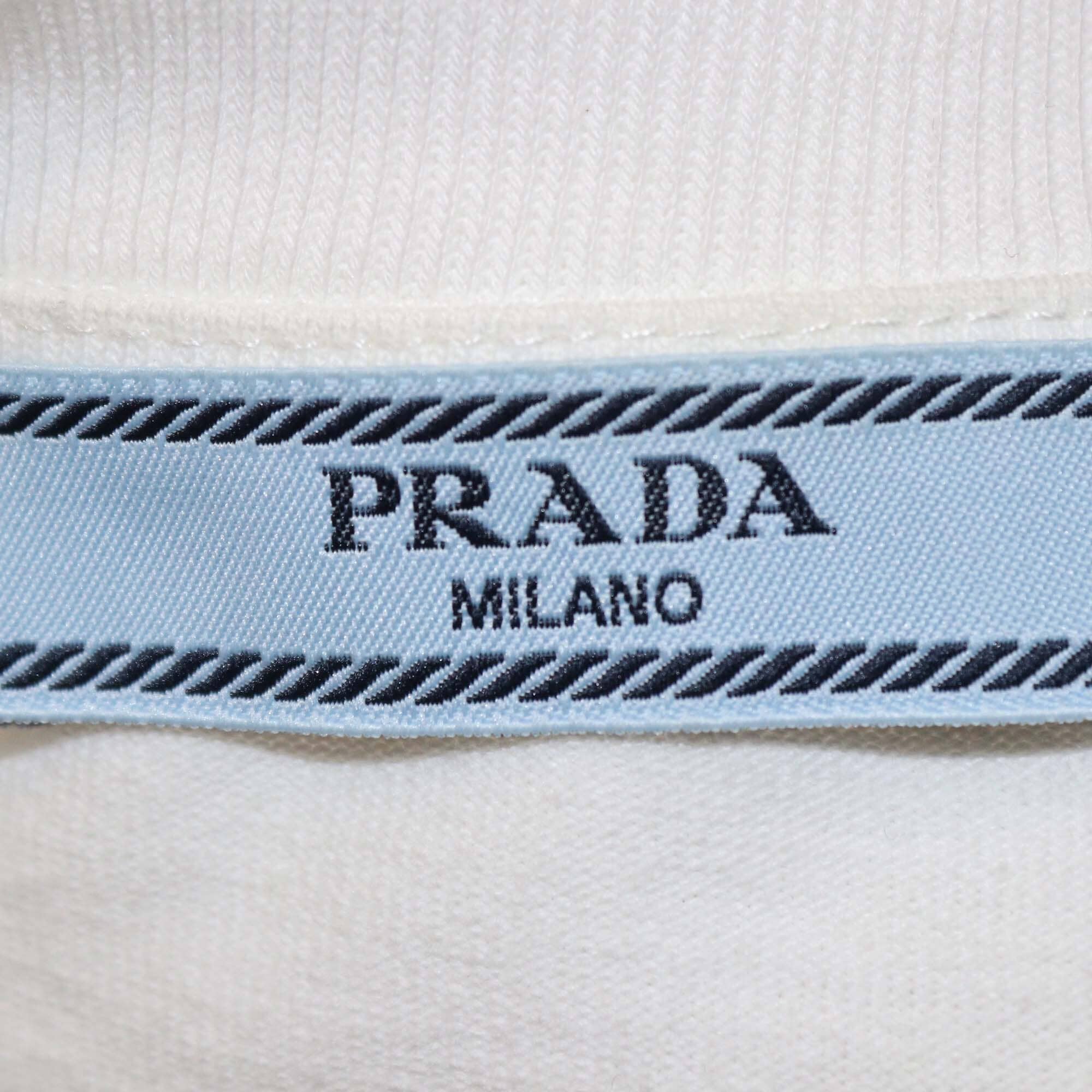 Prada White Cotton Triangle Logo Detail Long Sleeve Womens Prada 
