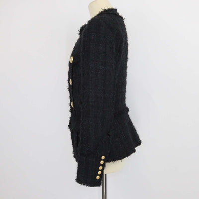 Balmain Black Metallic Tweed Long Sleeve Jacket