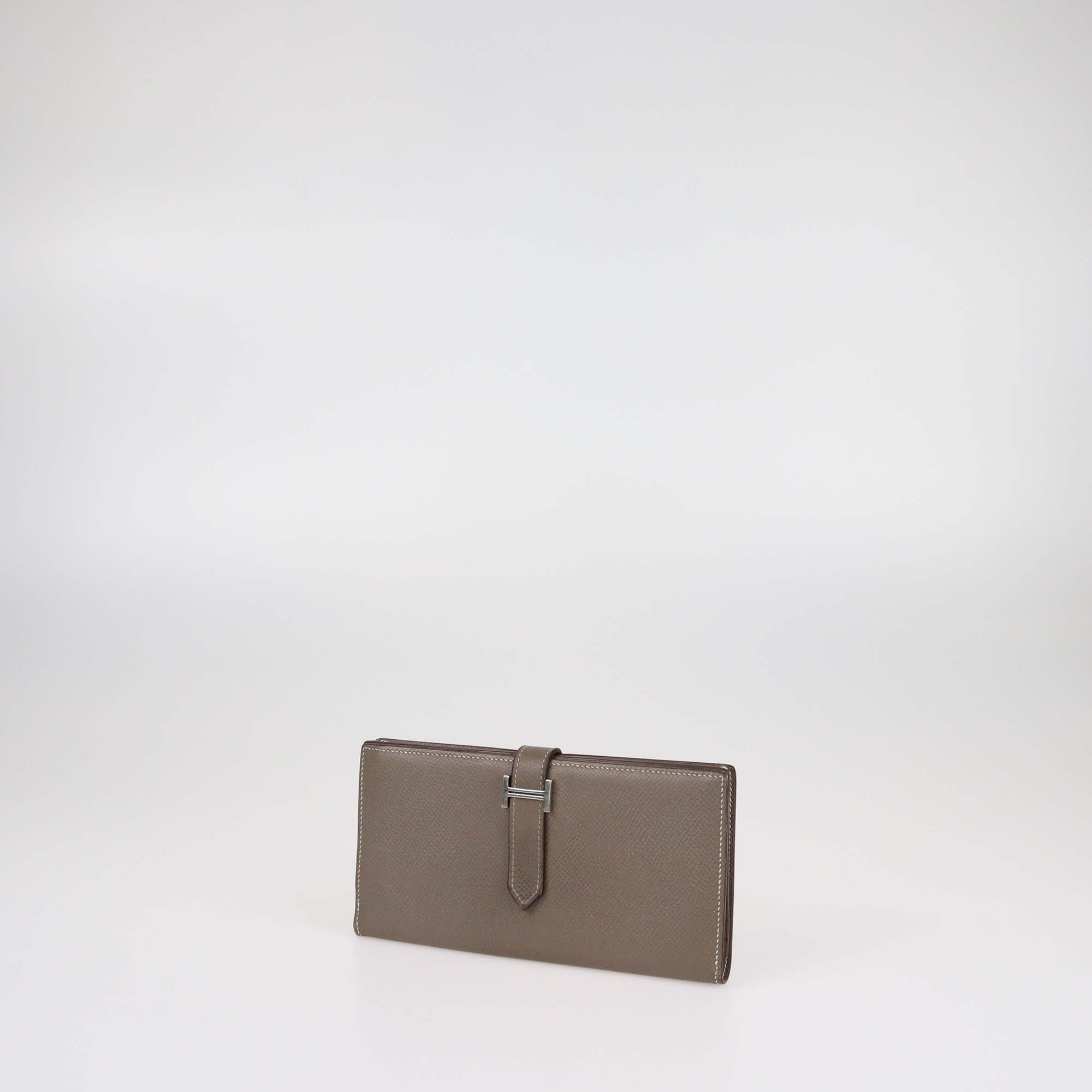 Hermes Etoupe Epsom Leather Bearn Long Wallet