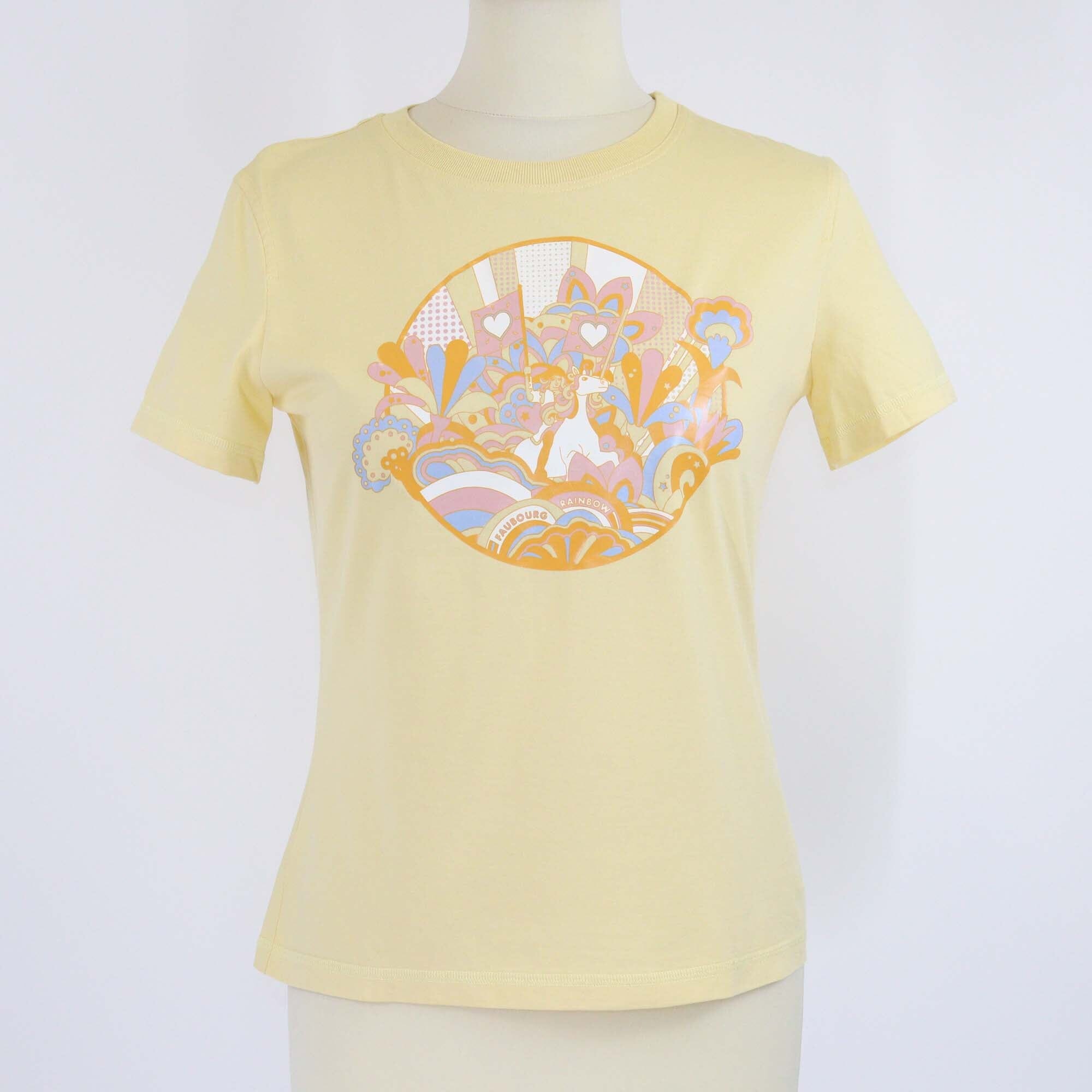 Hermes Yellow Cotton Faubourg Rainbow Print Short Sleeve T-Shirt Womens Hermes 