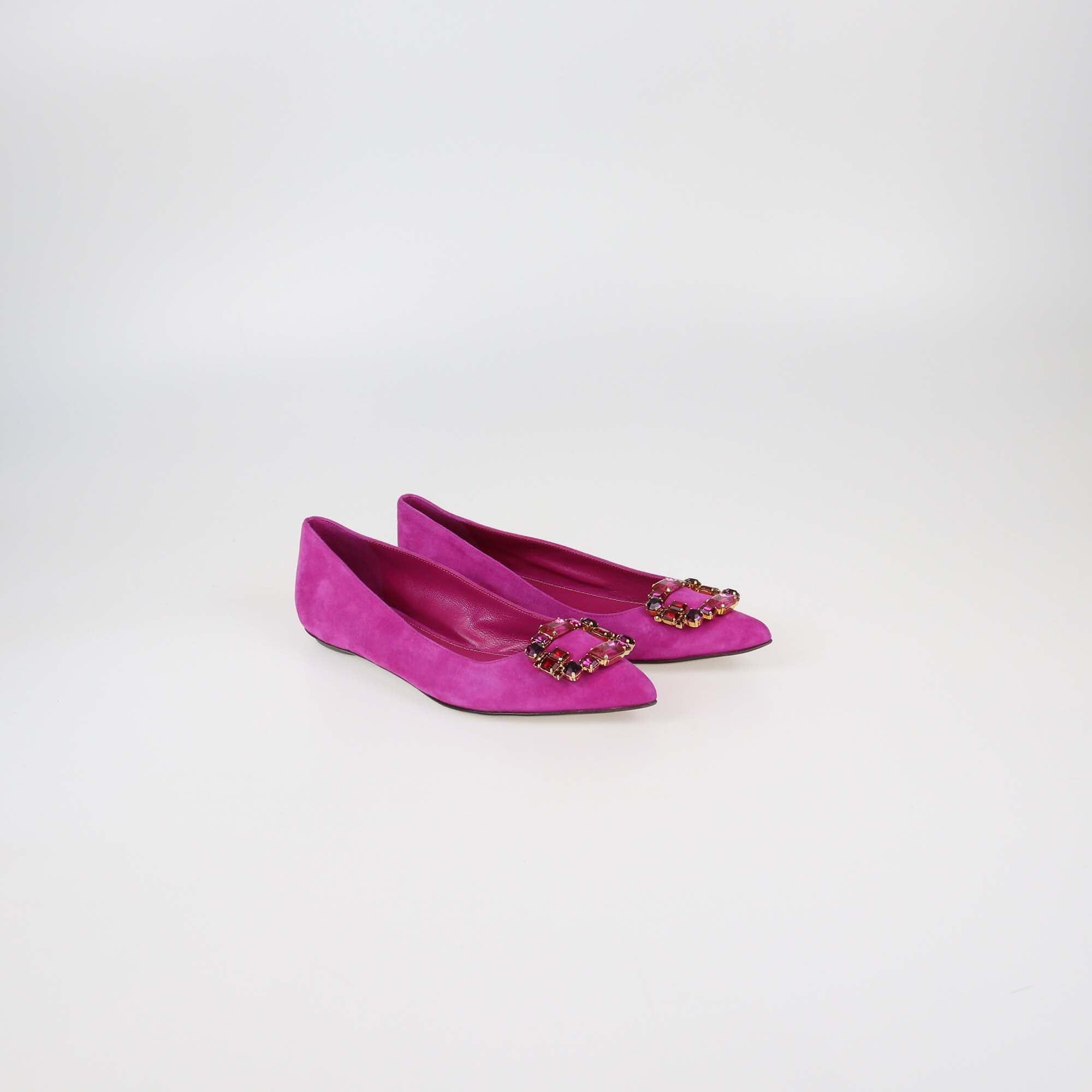 Sergio Rossi Fuchsia Suede Crystal Embellished Flat Pumps Womens Sergio Rossi 