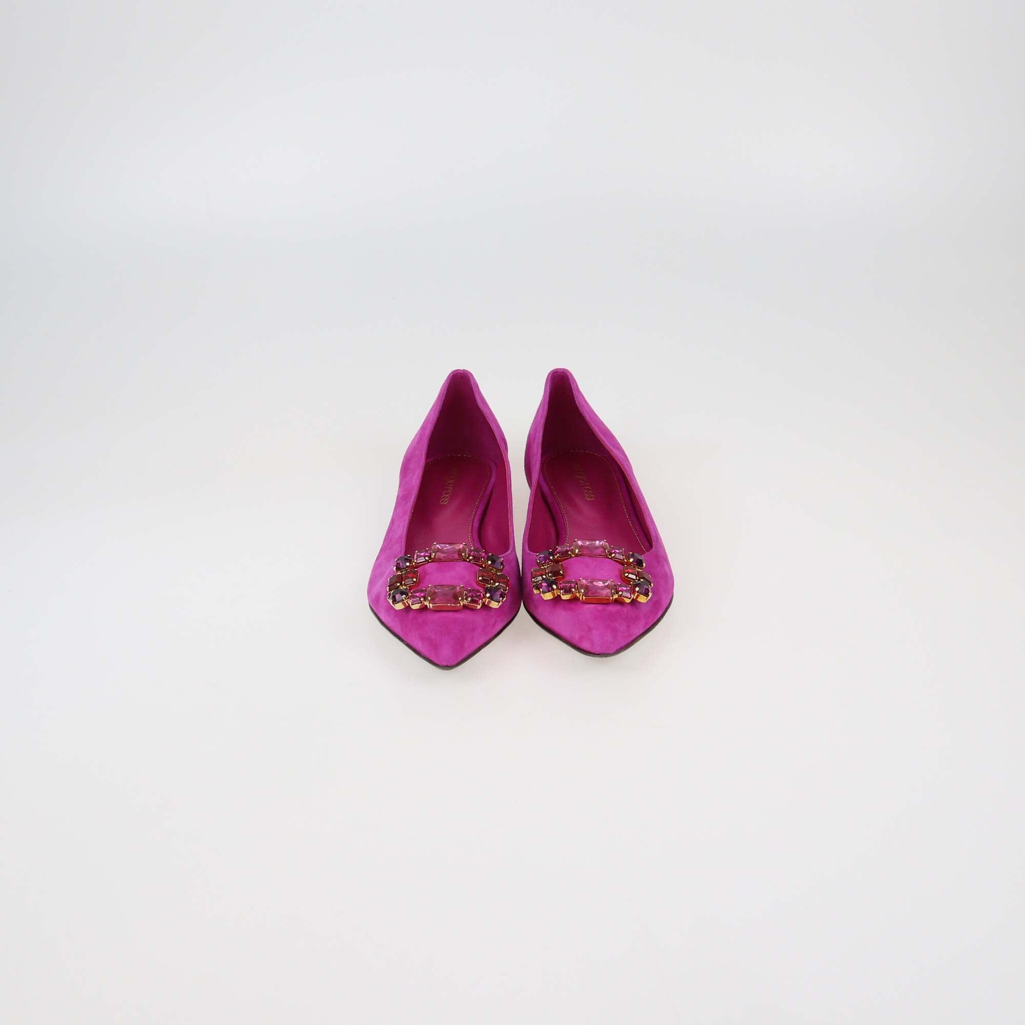 Sergio Rossi Fuchsia Suede Crystal Embellished Flat Pumps Womens Sergio Rossi 