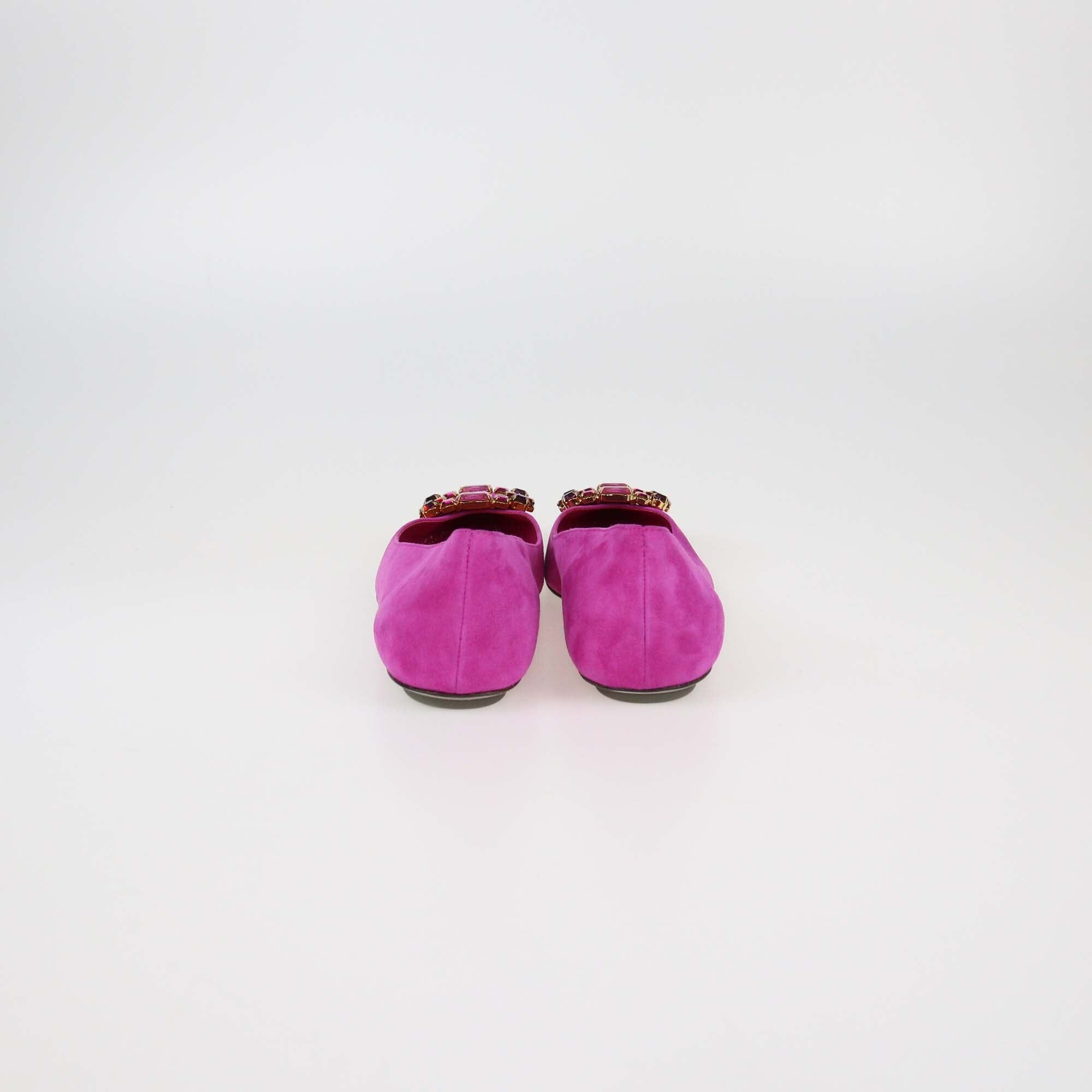 Sergio Rossi Fuchsia Suede Crystal Embellished Flat Pumps Womens Sergio Rossi 