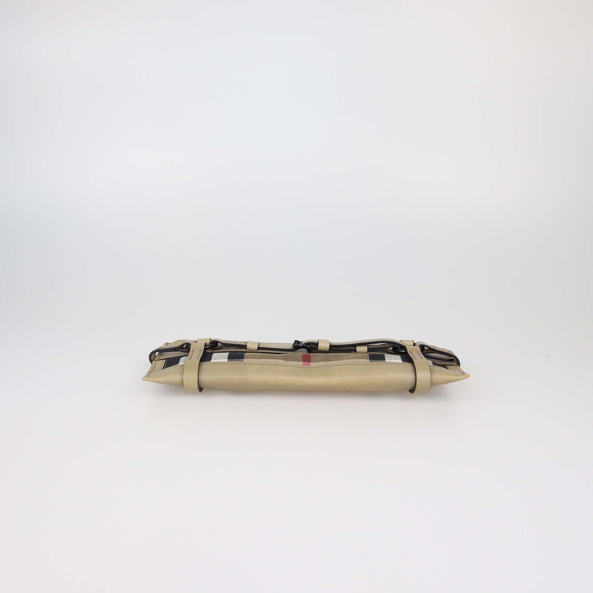 Burberry Beige House Check Leather and Fabric Zip Clutch