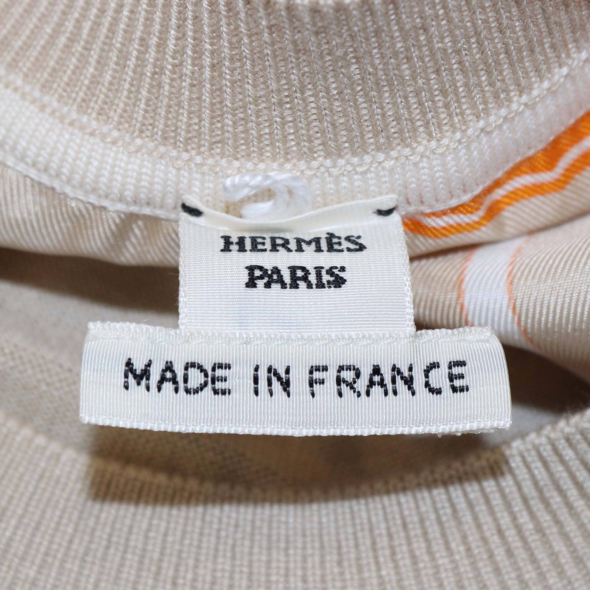 Hermes Beige/Orange Ex-Libris Print Short Sleeve Top Womens Hermes 
