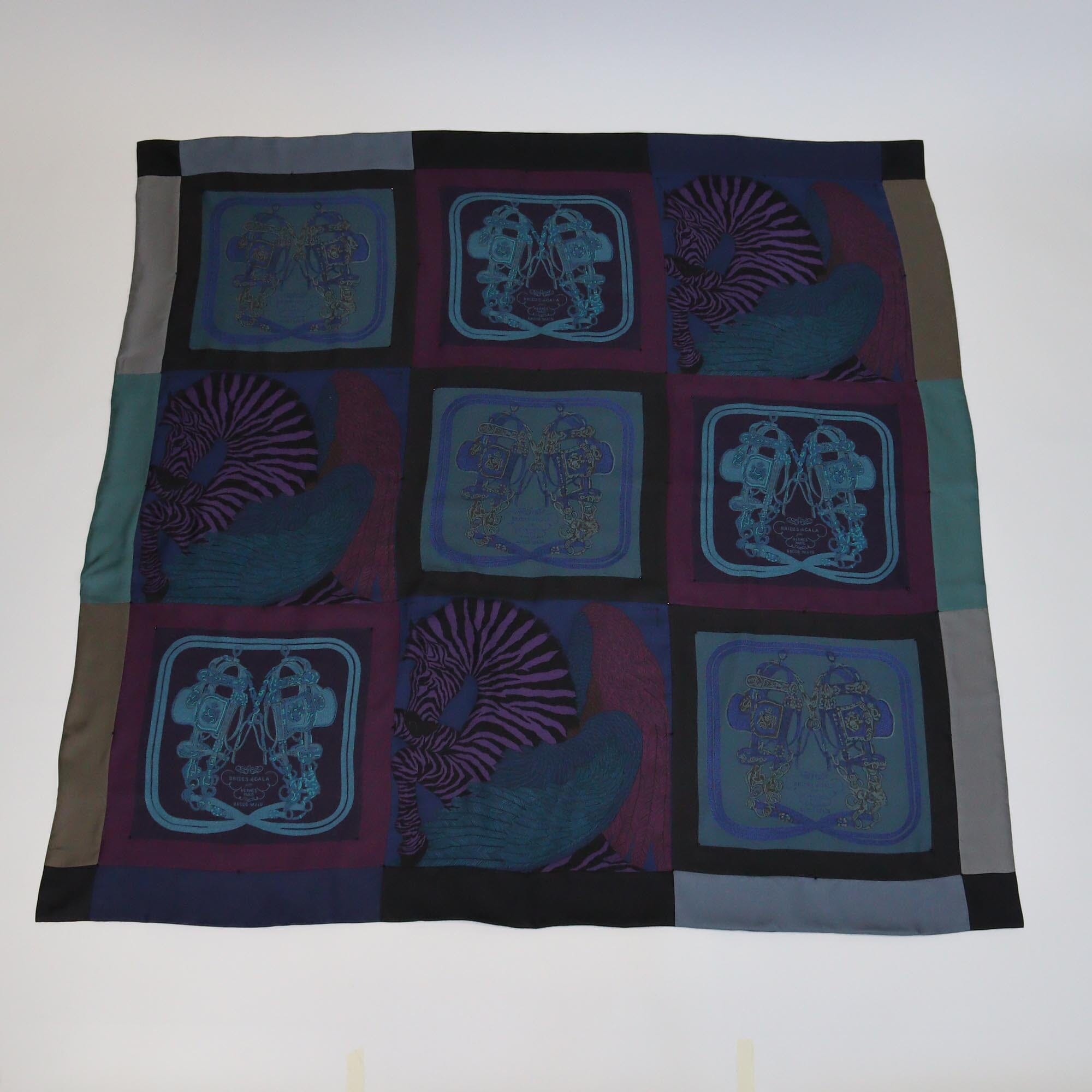 Hermes Multicolor Brides de Gala, Zebra Pegasus & Della Cavalleria Print Crystal Reversible Shawl Womens Hermes 