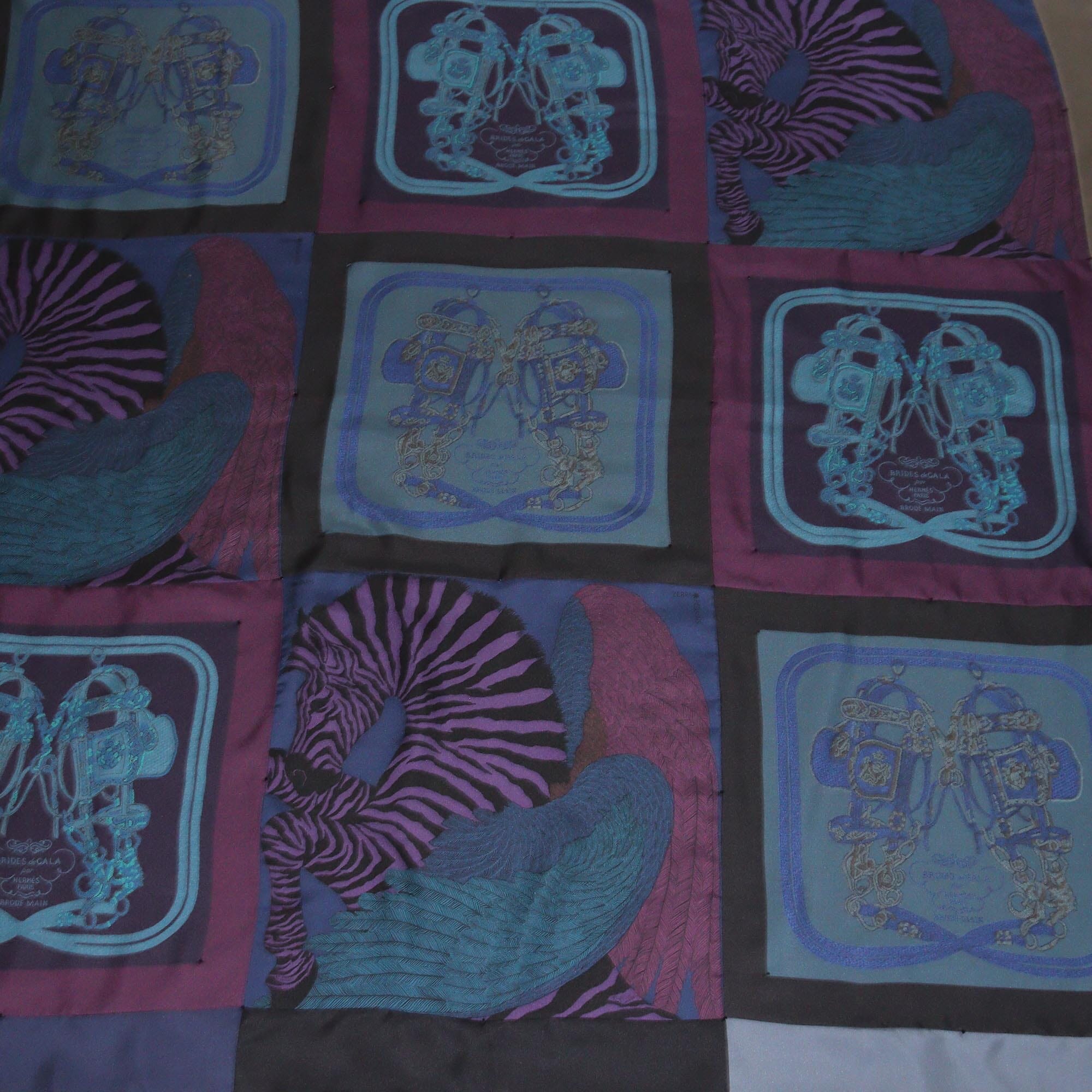 Hermes Multicolor Brides de Gala, Zebra Pegasus & Della Cavalleria Print Crystal Reversible Shawl Womens Hermes 