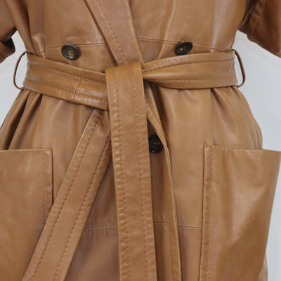 Max Mara Tobacco Leather Navata Short Sleeve Coat