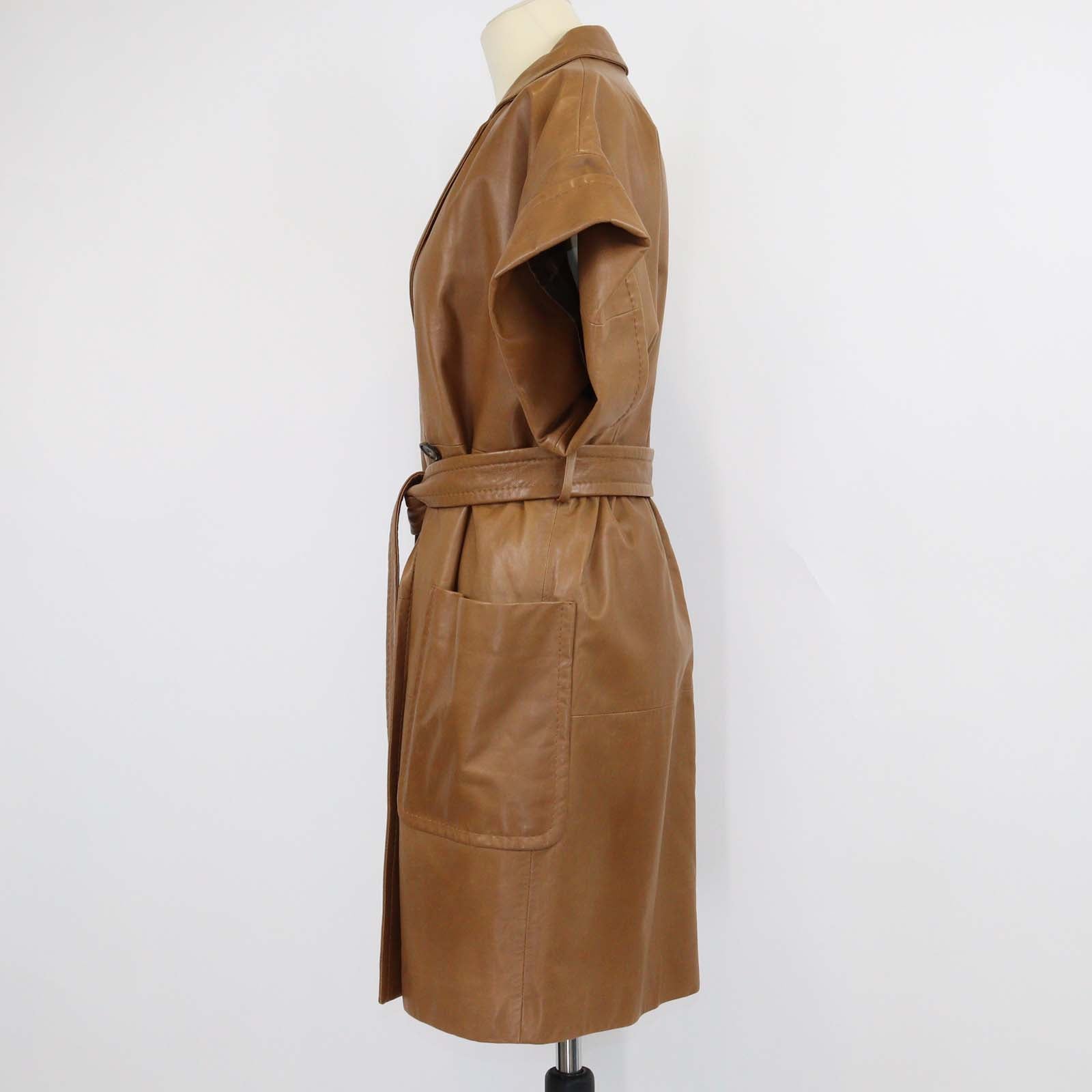 Max Mara Tobacco Leather Navata Short Sleeve Coat