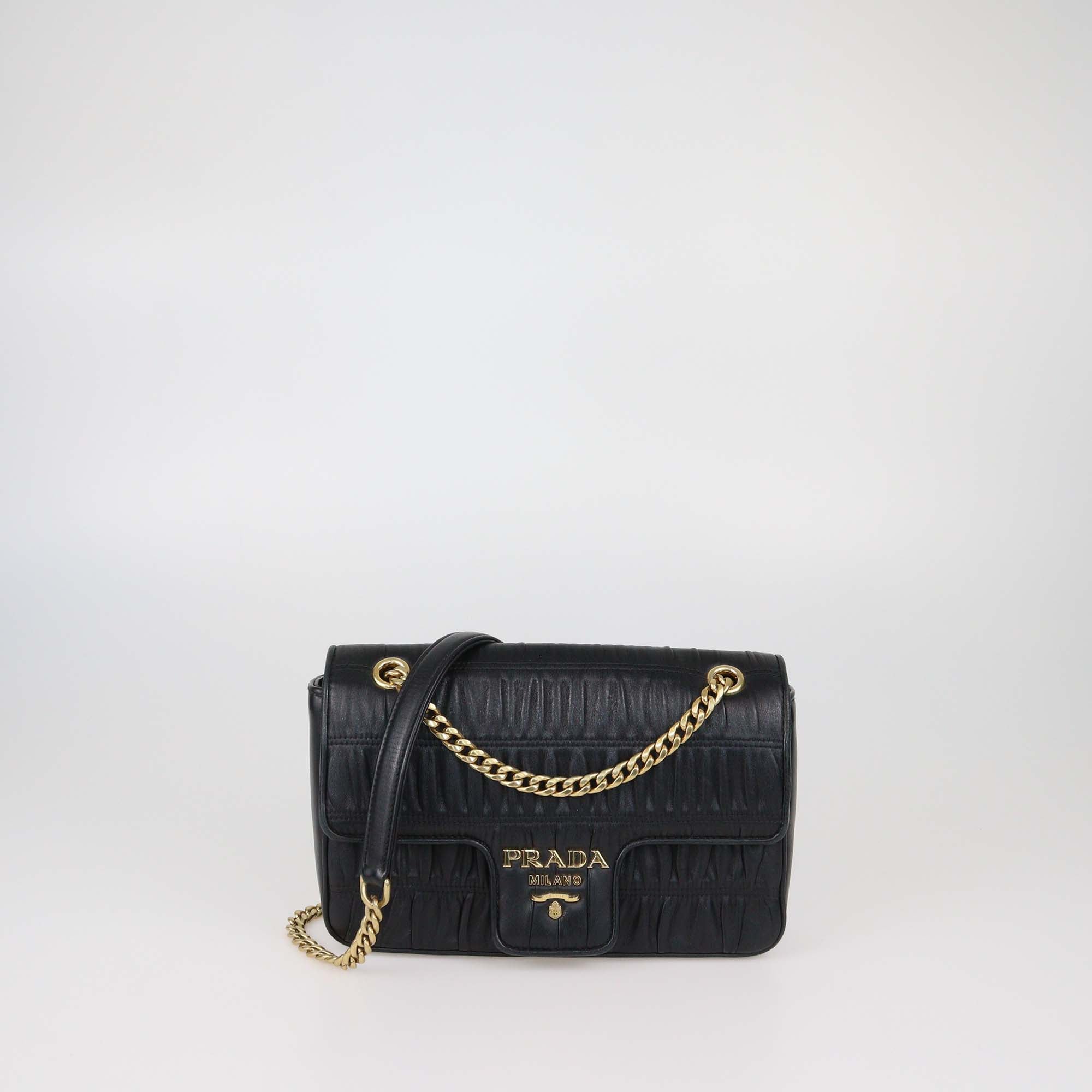 Prada Black Gaufre Leather Flap Chain Shoulder Bag