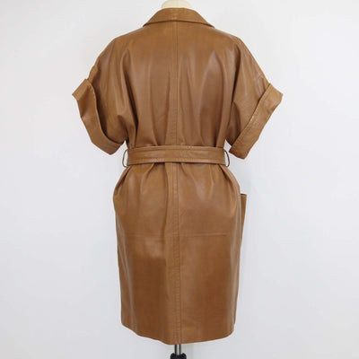 Max Mara Tobacco Leather Navata Short Sleeve Coat