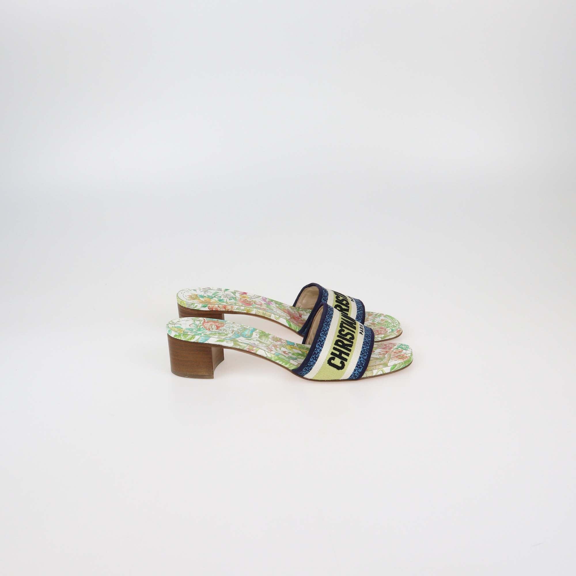 Christian Dior Multicolor Embroidered Canvas Lucky Dway Heeled Slide Sandals Womens Christian Dior 