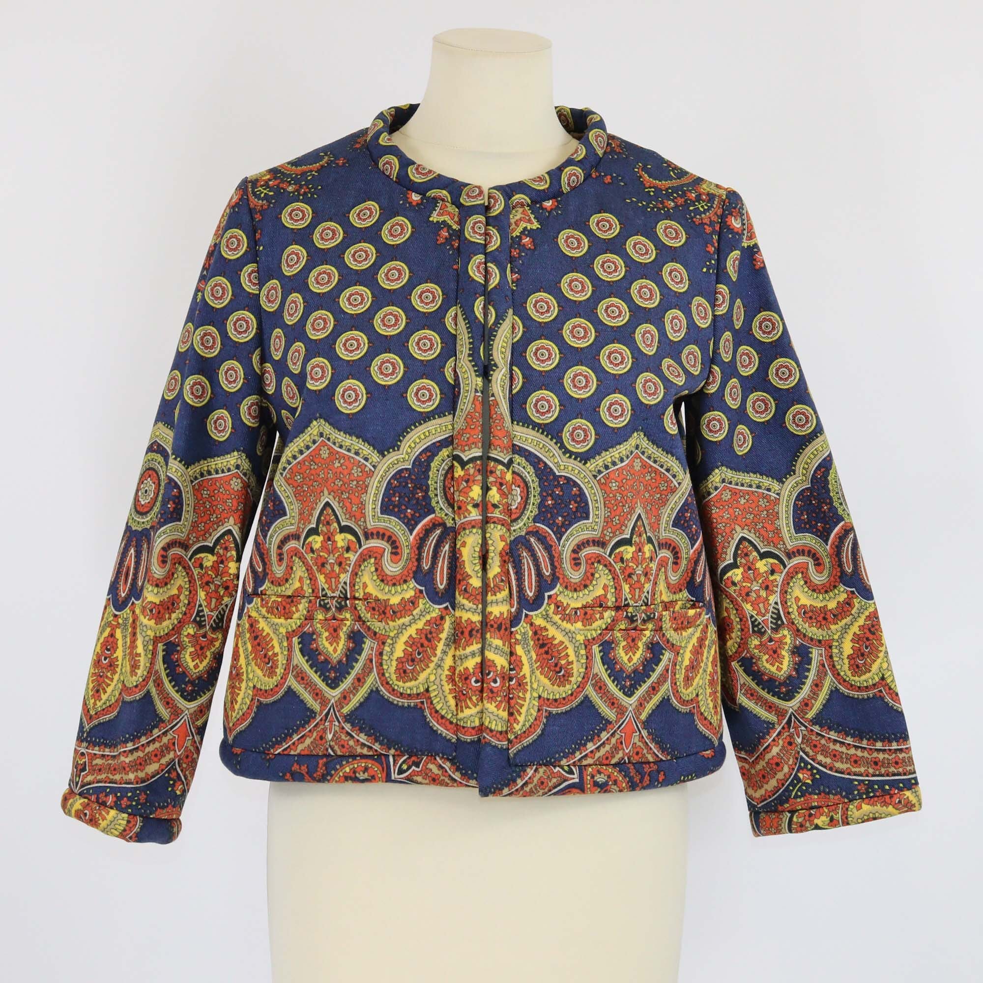 Valentino Multicolor Gabardine Paisley Print Denim 3 Quarter Sleeve Jacket Womens Valentino 