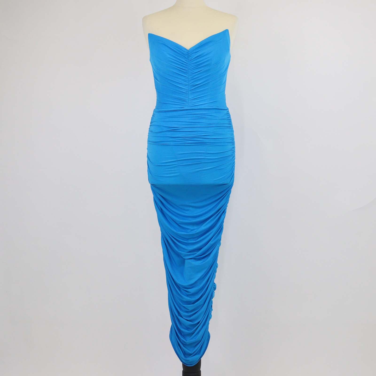 Alex Perry Blue Ruched Strapless Midi Dress