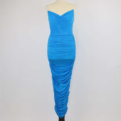 Alex Perry Blue Ruched Strapless Midi Dress