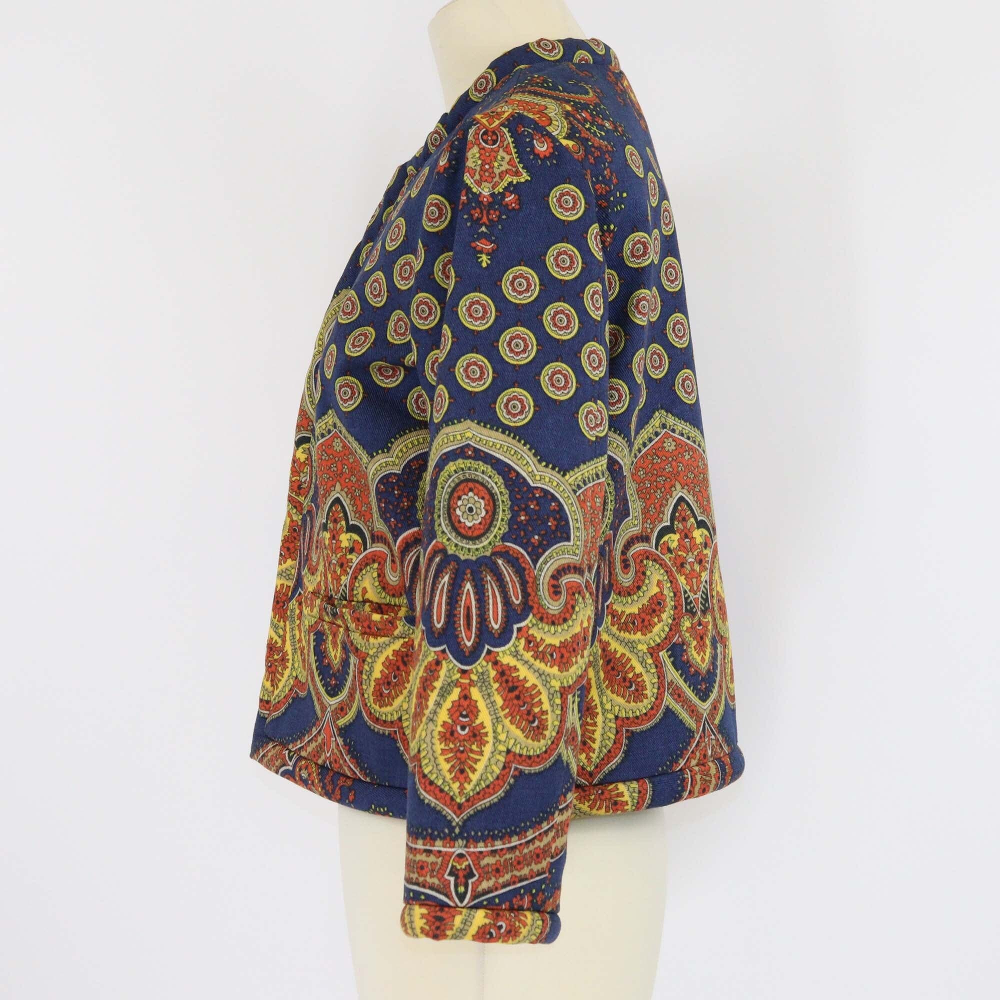 Valentino Multicolor Gabardine Paisley Print Denim 3 Quarter Sleeve Jacket Womens Valentino 