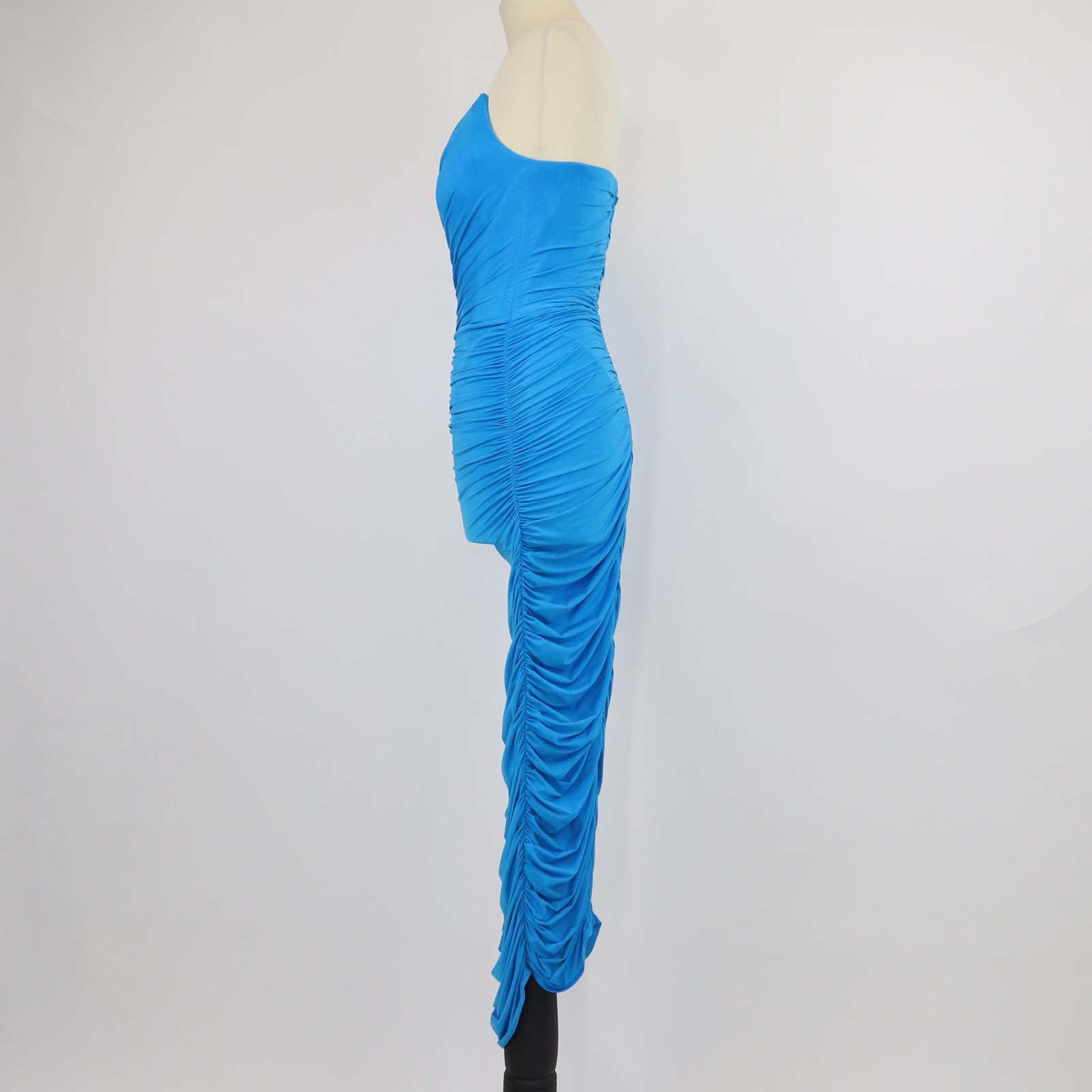 Alex Perry Blue Ruched Strapless Midi Dress