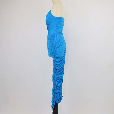 Alex Perry Blue Ruched Strapless Midi Dress