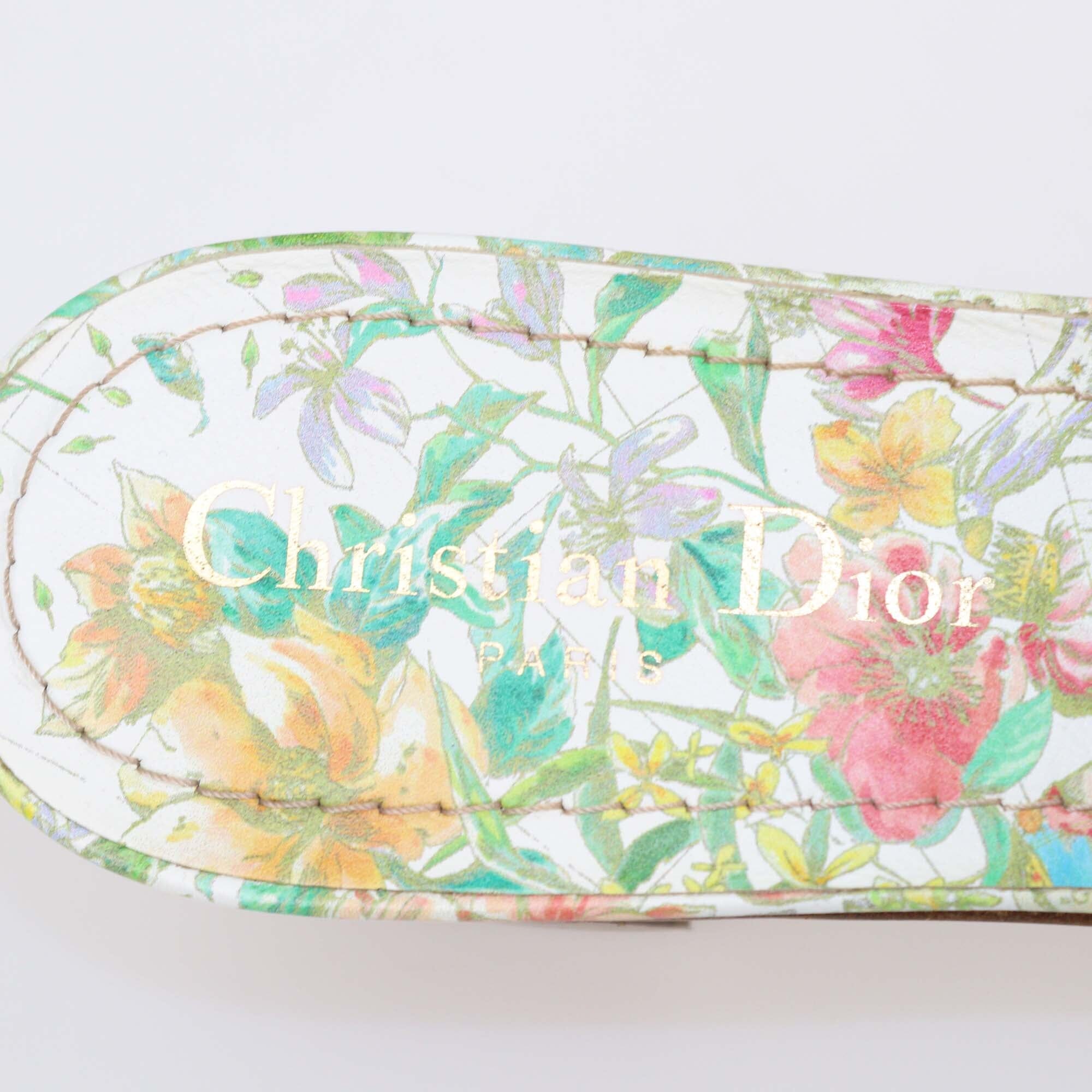 Christian Dior Multicolor Embroidered Canvas Lucky Dway Heeled Slide Sandals Womens Christian Dior 