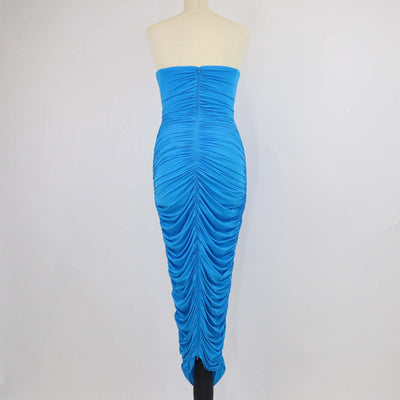 Alex Perry Blue Ruched Strapless Midi Dress
