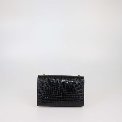 Saint Laurent Black Croc Embossed Leather New Small Kate Tassel Shoulder Bag