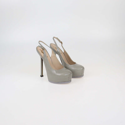 Yves Saint Laurent Grey Leather Tribtoo Slingback Sandals Womens Saint Laurent Paris 
