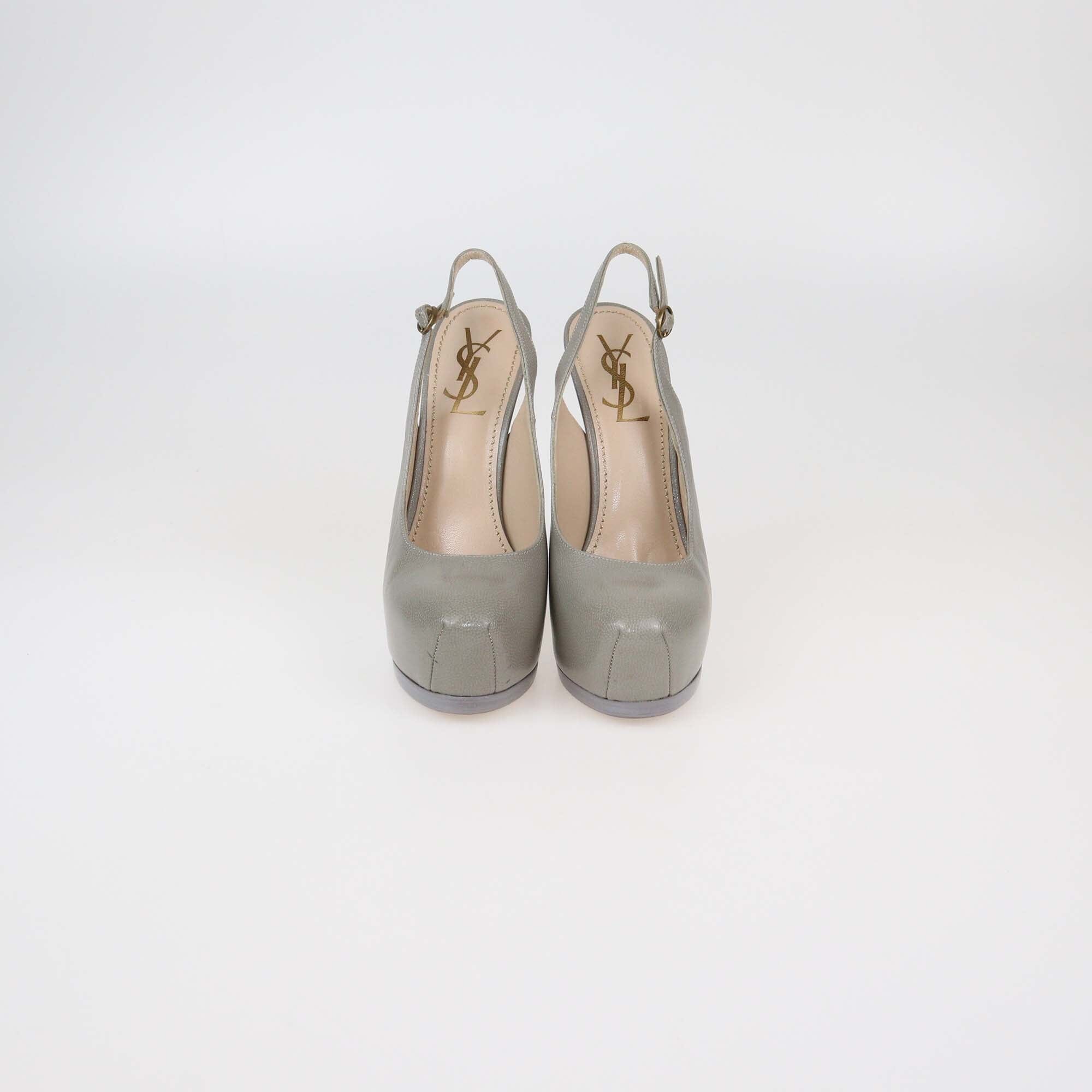 Yves Saint Laurent Grey Leather Tribtoo Slingback Sandals Womens Saint Laurent Paris 