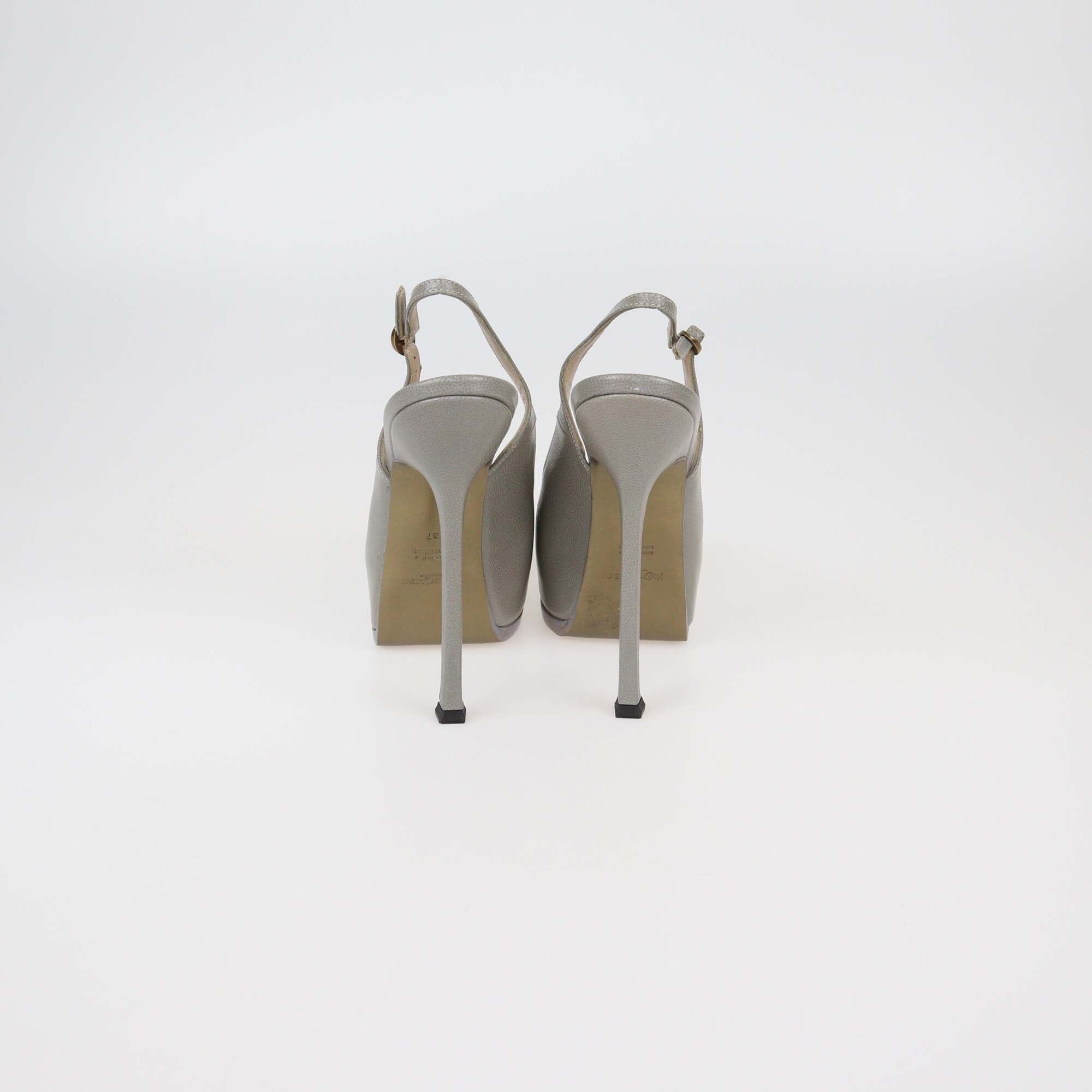 Yves Saint Laurent Grey Leather Tribtoo Slingback Sandals Womens Saint Laurent Paris 