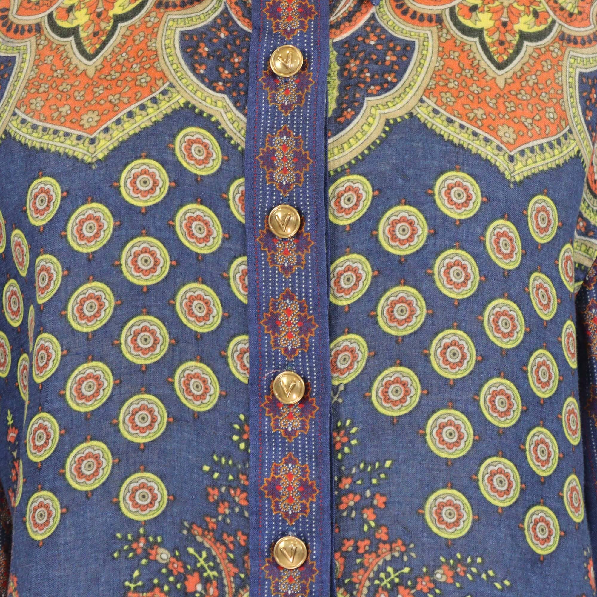 Valentino Multicolor Gabardine Paisley Print Linen Long Sleeve Shirt Womens Valentino 