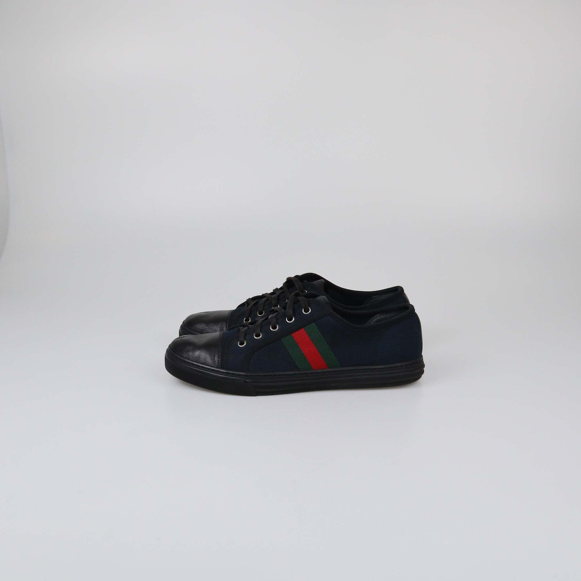 Gucci Black/Navy Blue GG Web Low Top Sneakers Mens Gucci 