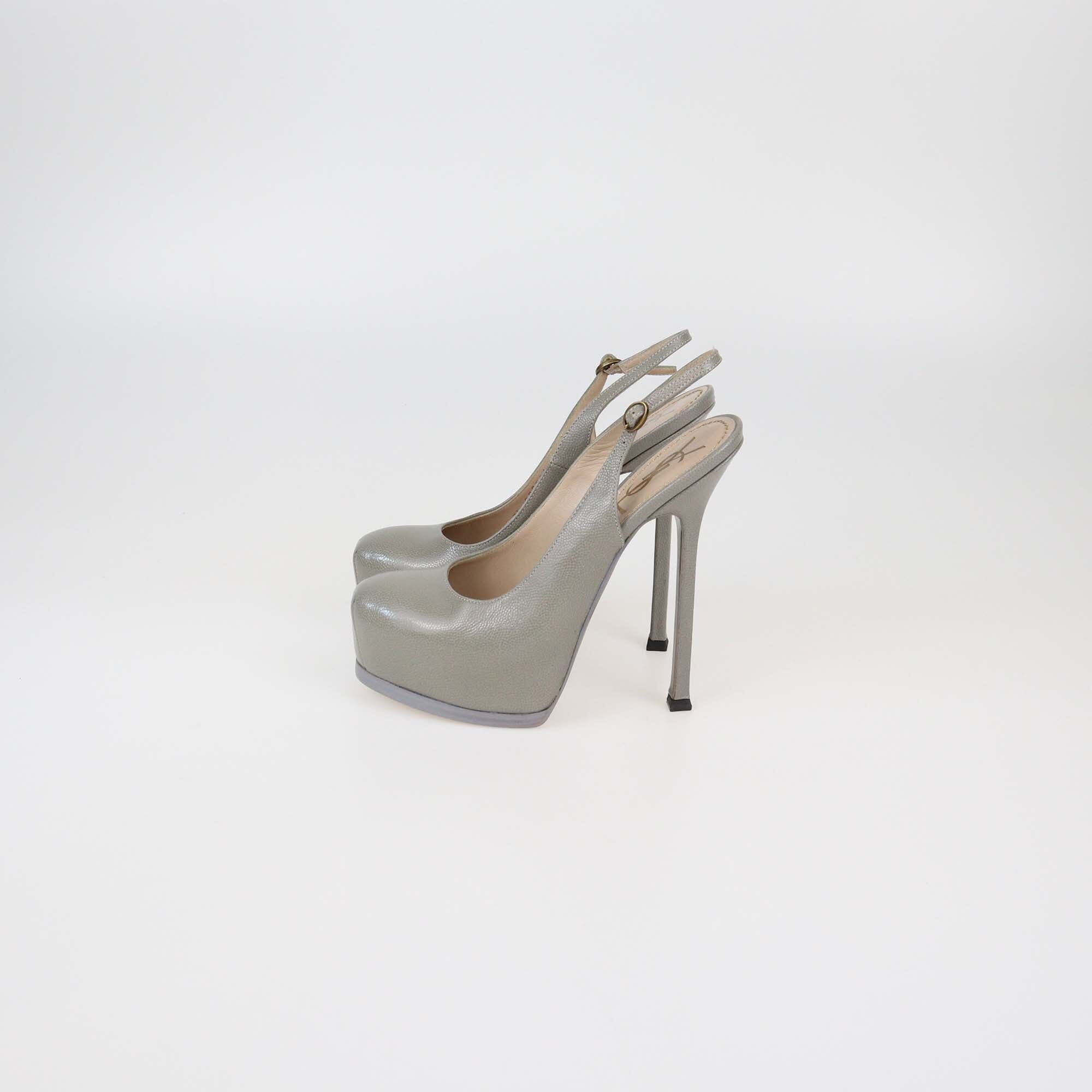 Yves Saint Laurent Grey Leather Tribtoo Slingback Sandals Womens Saint Laurent Paris 