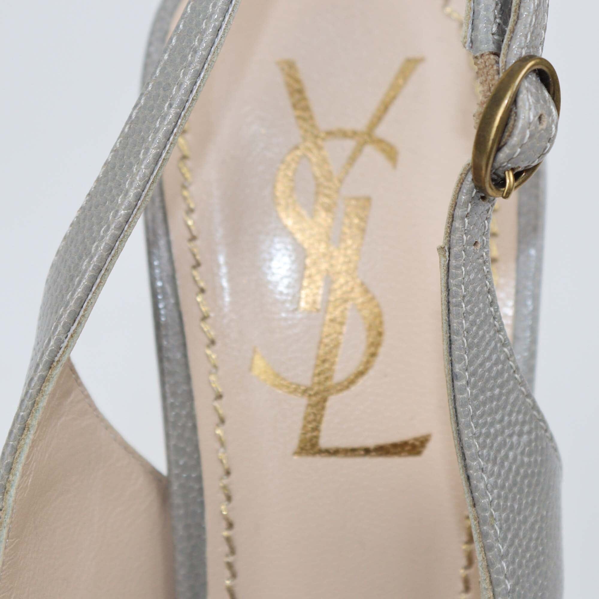Yves Saint Laurent Grey Leather Tribtoo Slingback Sandals Womens Saint Laurent Paris 