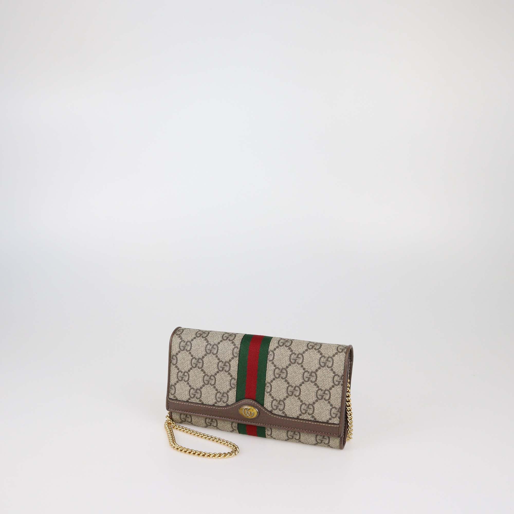 Gucci Dark Brown/Beige GG Supreme Canvas Ophidia Wallet on Chain