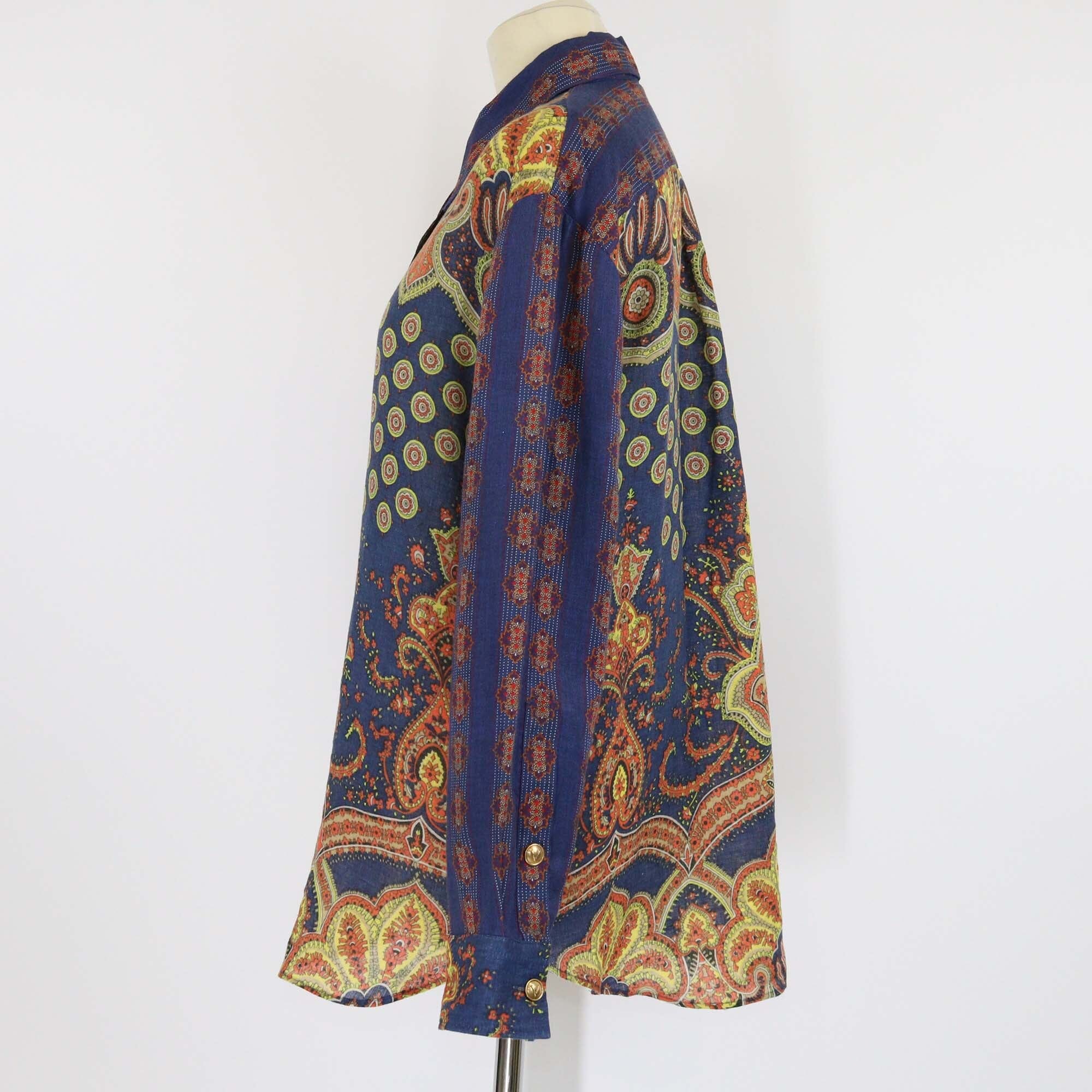 Valentino Multicolor Gabardine Paisley Print Linen Long Sleeve Shirt Womens Valentino 