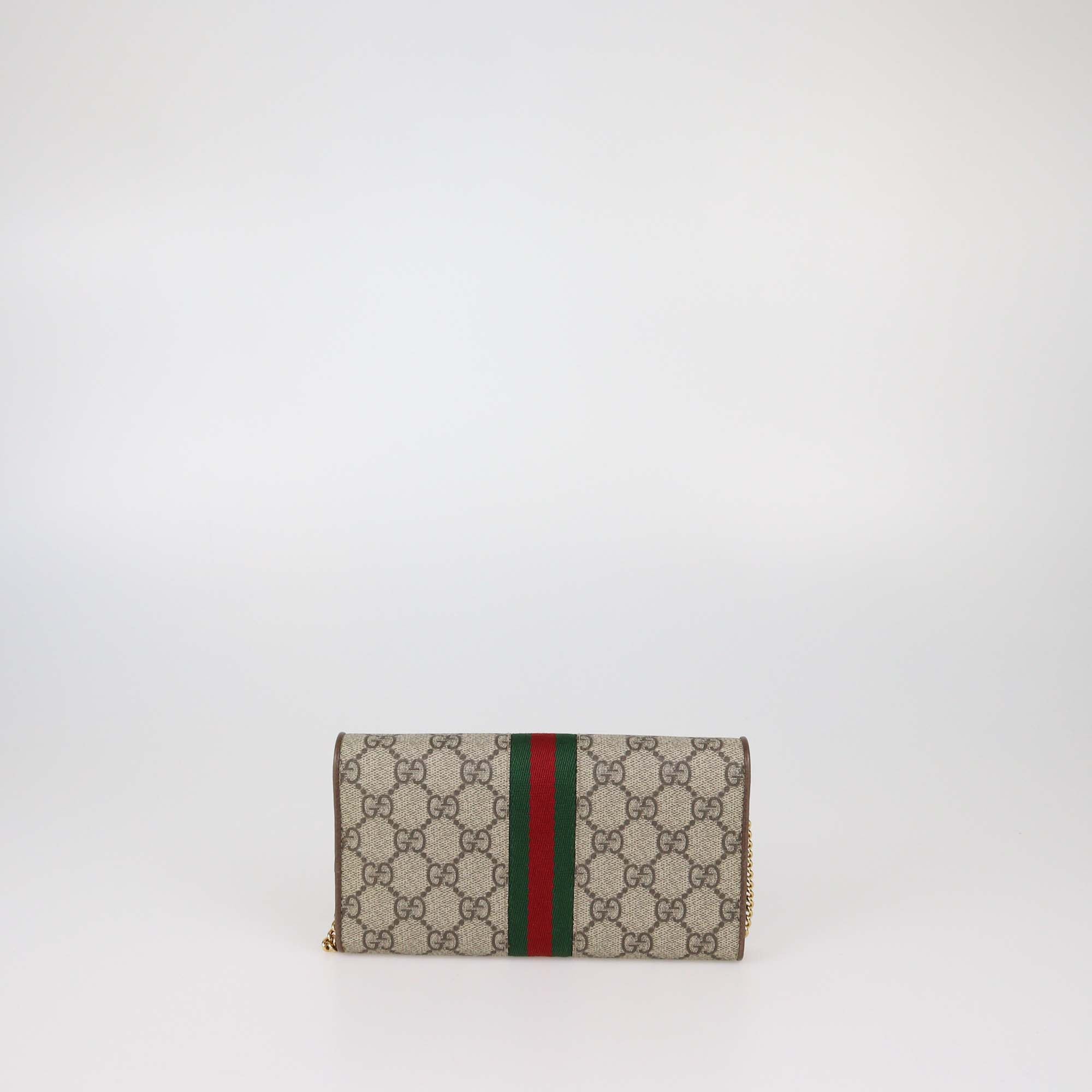 Gucci Dark Brown/Beige GG Supreme Canvas Ophidia Wallet on Chain