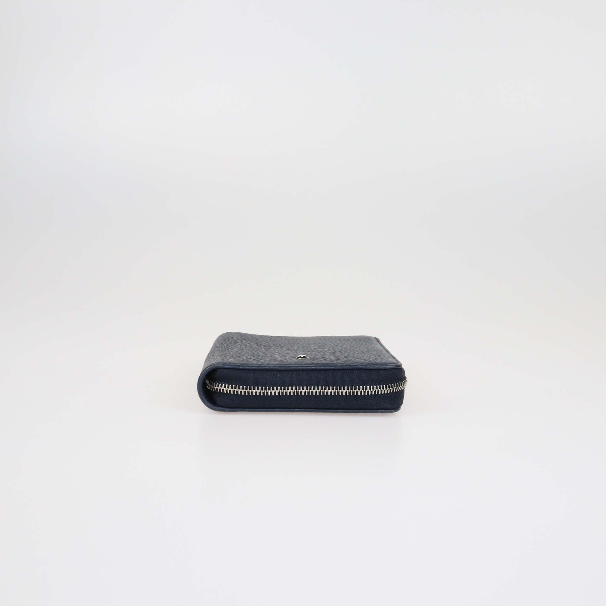Montblanc Navy Blue Leather Meisterstuck Zip Around Compact Wallet