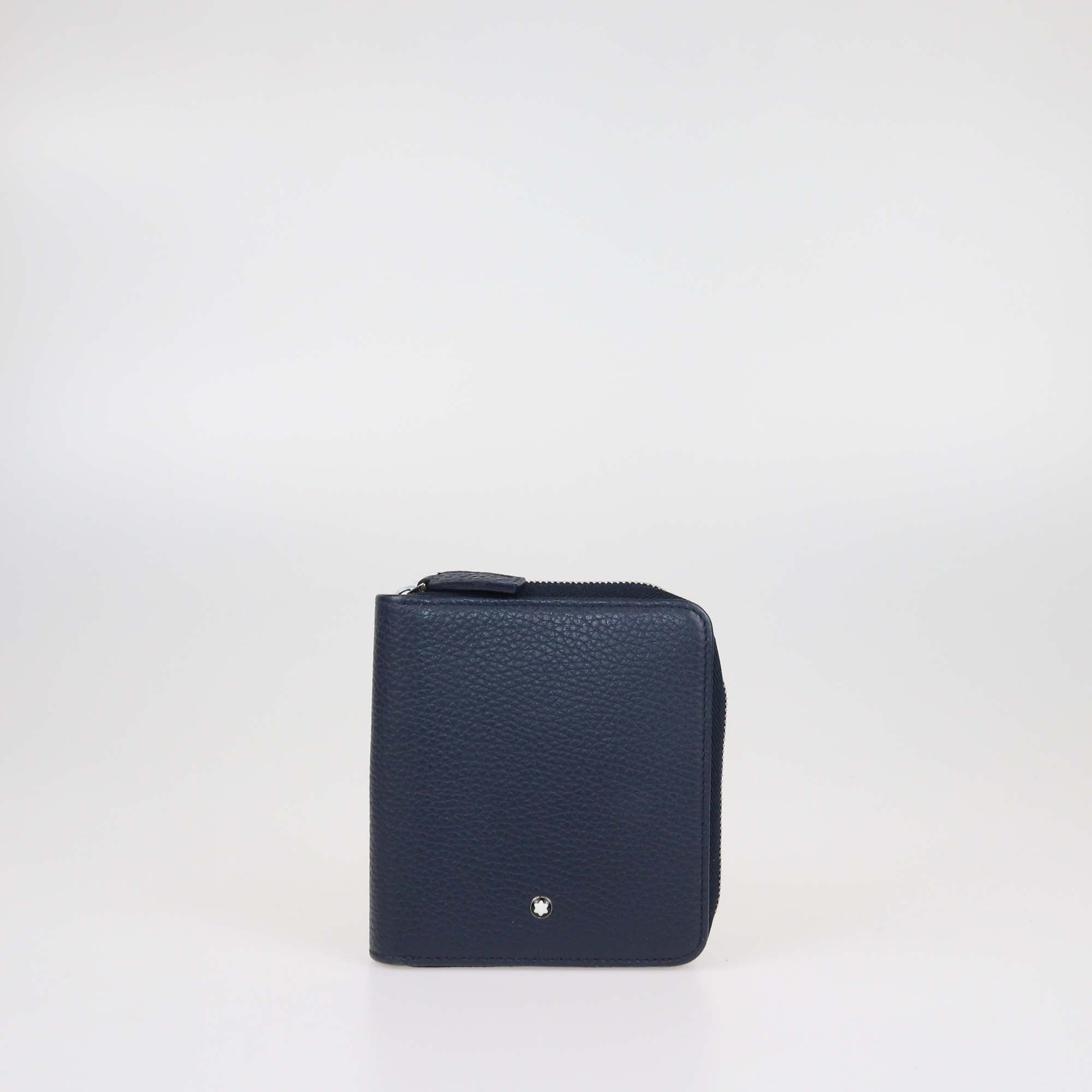 Montblanc Navy Blue Leather Meisterstuck Zip Around Compact Wallet