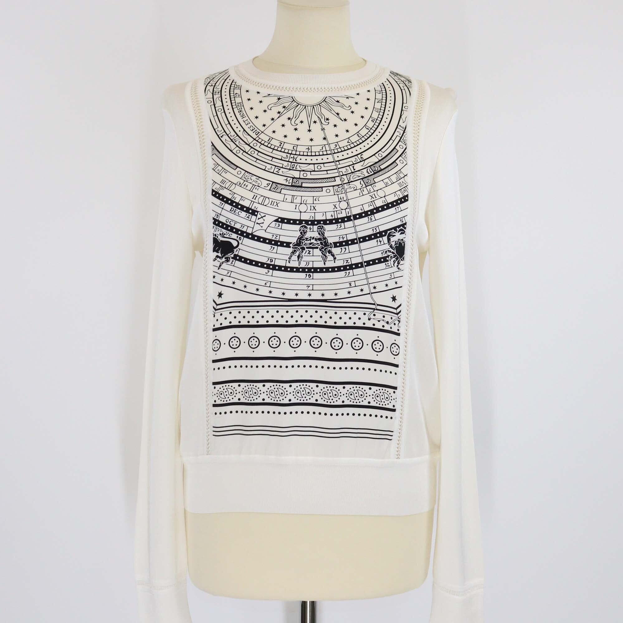Hermes Black/White Perforated Cotton Printed Long Sleeve Shirt Womens Hermes 