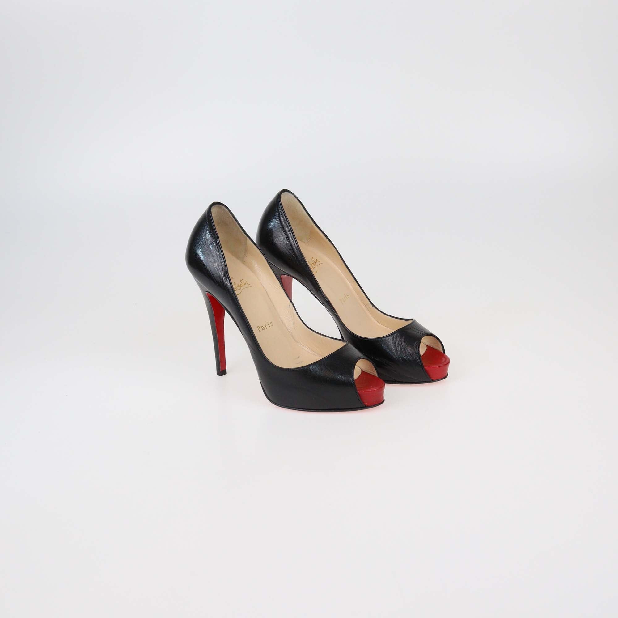 Christian Louboutin Black Leather Very Prive Peep Toe Pumps Womens Christian Louboutin 