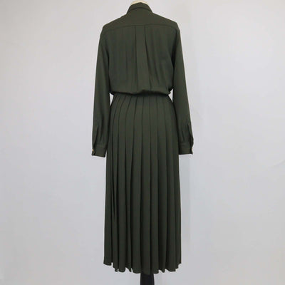 Celine Olive Viscose Blend Long Sleeves Pleated Long Shirt Dress