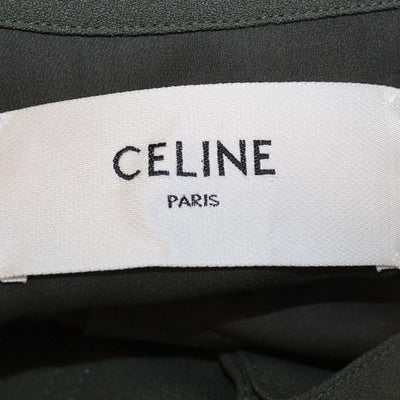 Celine Olive Viscose Blend Long Sleeves Pleated Long Shirt Dress