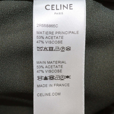 Celine Olive Viscose Blend Long Sleeves Pleated Long Shirt Dress