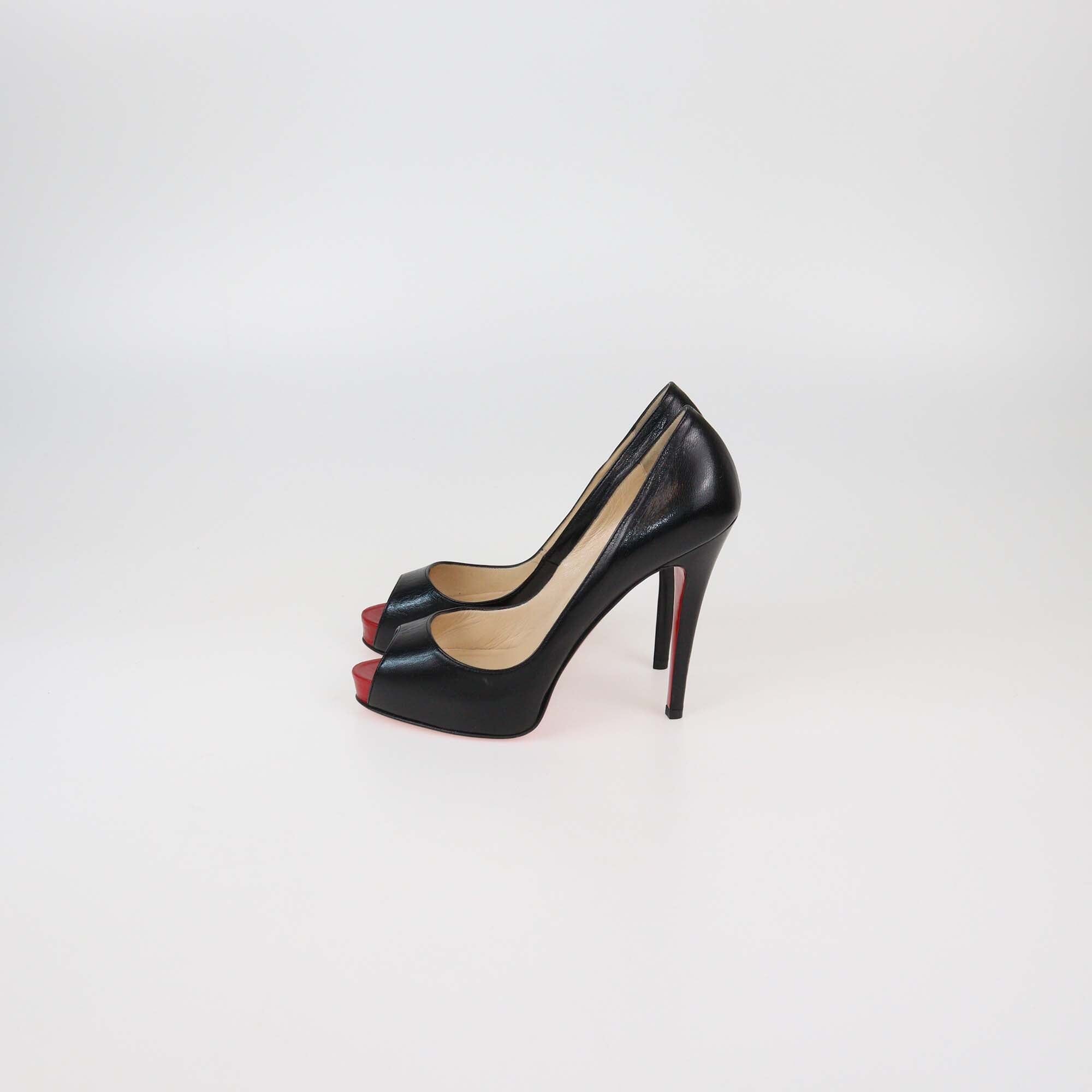 Christian Louboutin Black Leather Very Prive Peep Toe Pumps Womens Christian Louboutin 