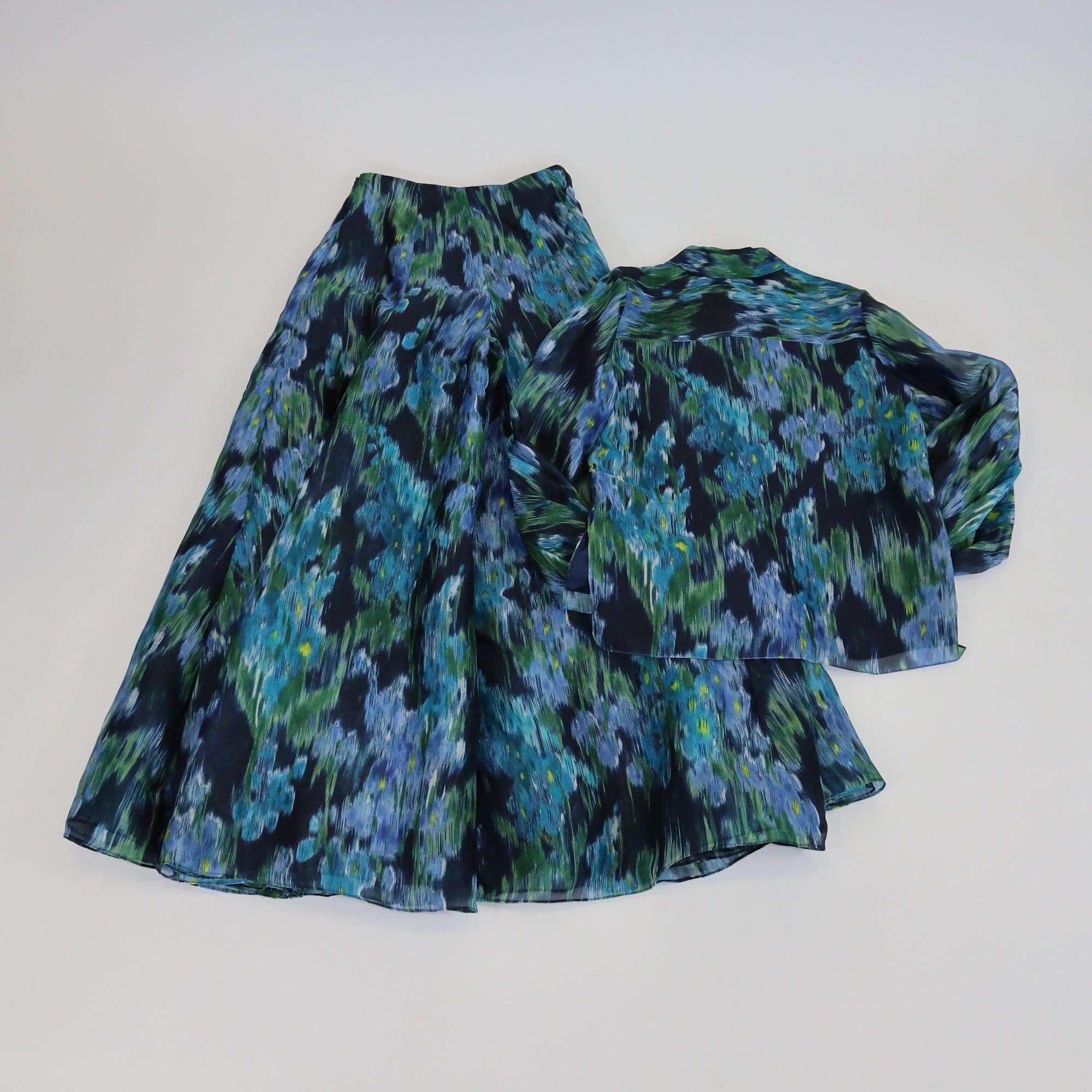 Carolina Herrera Multicolor Abstract Print Puff Sleeve Blouse & Palazzo Pants Womens Carolina Herrera 