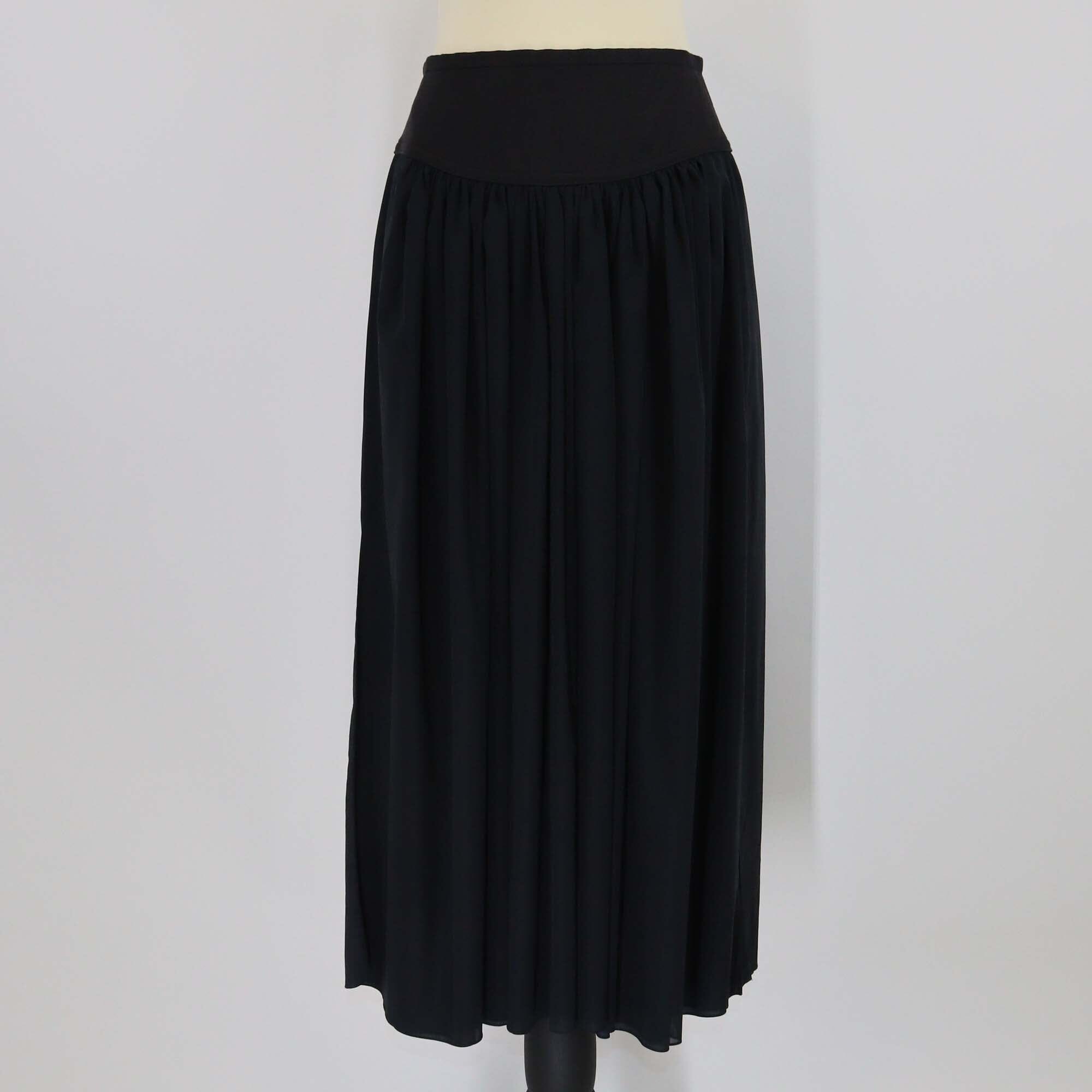 Hermes Black/Navy Blue Pleated Side Slit Cotton Maxi Skirt Womens Hermes 