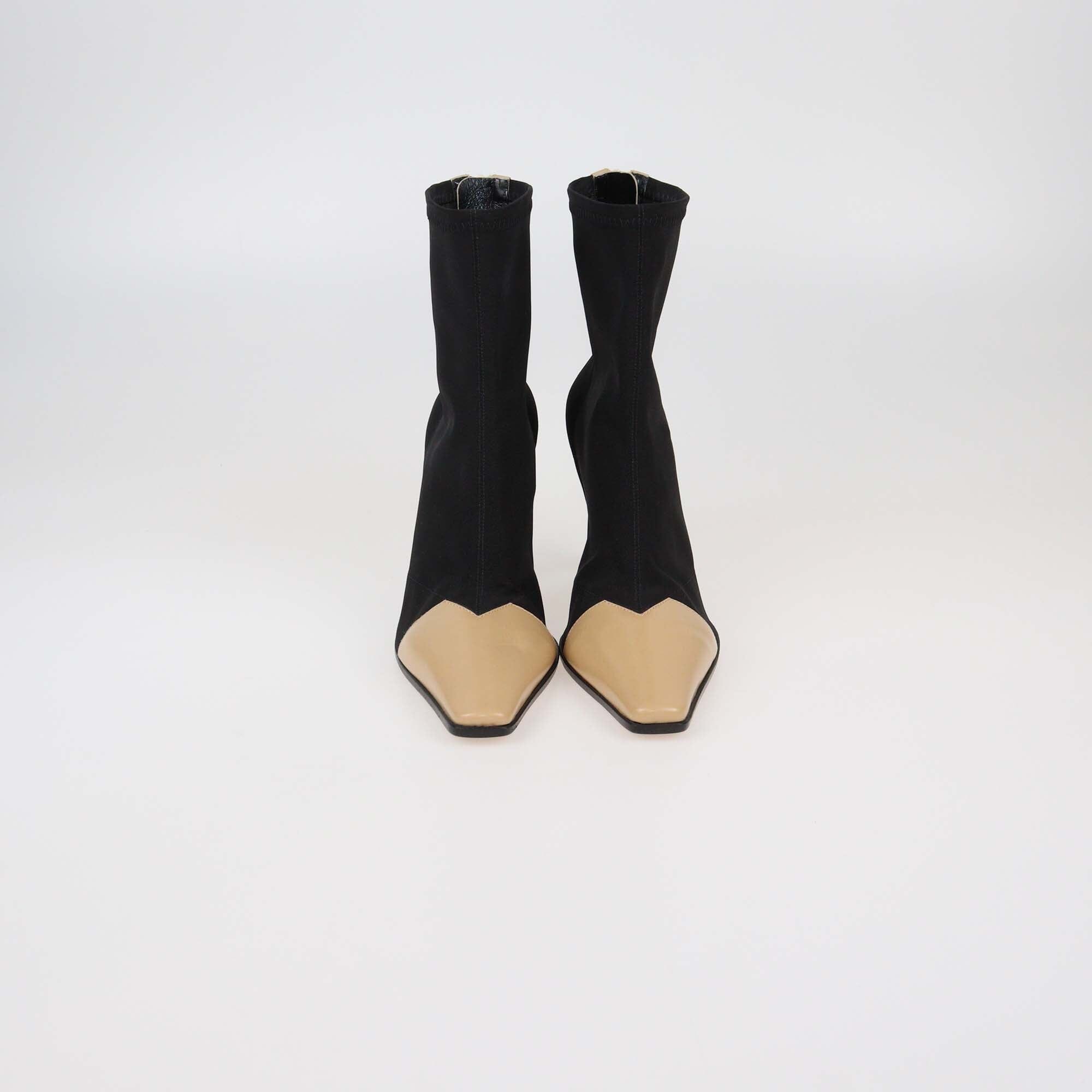 Celine Black/Beige Nylon & Leather Madame Ankle Boots Womens Celine 