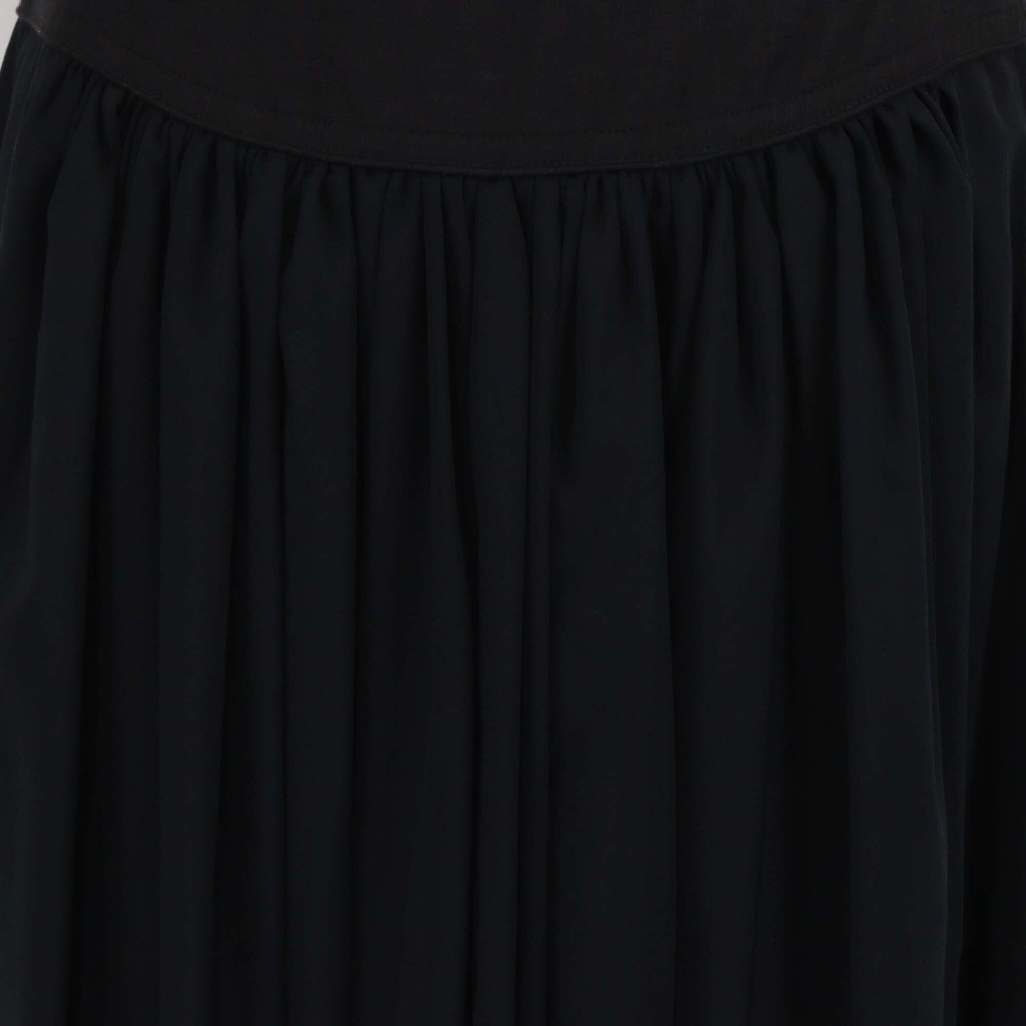Hermes Black/Navy Blue Pleated Side Slit Cotton Maxi Skirt Womens Hermes 