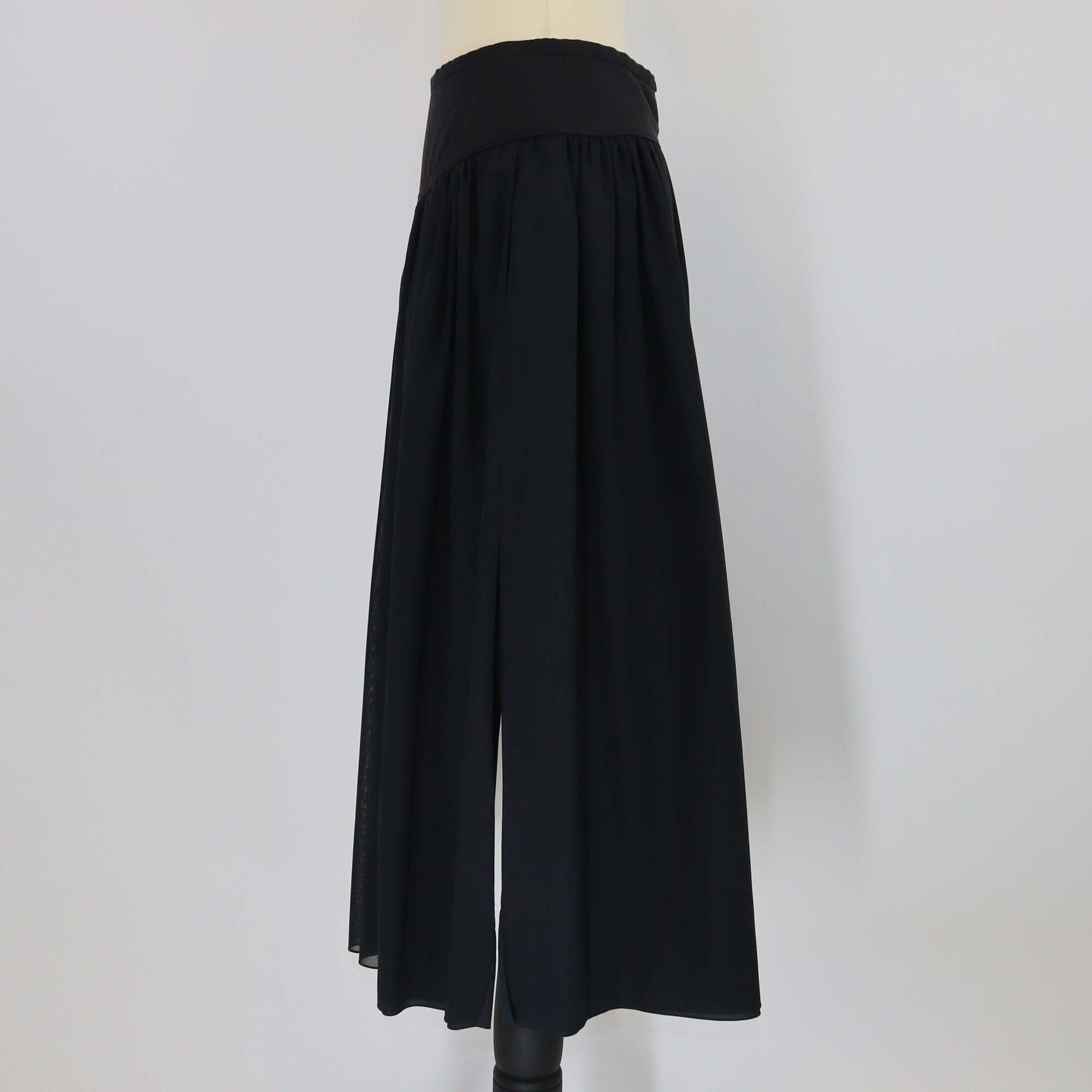 Hermes Black/Navy Blue Pleated Side Slit Cotton Maxi Skirt Womens Hermes 